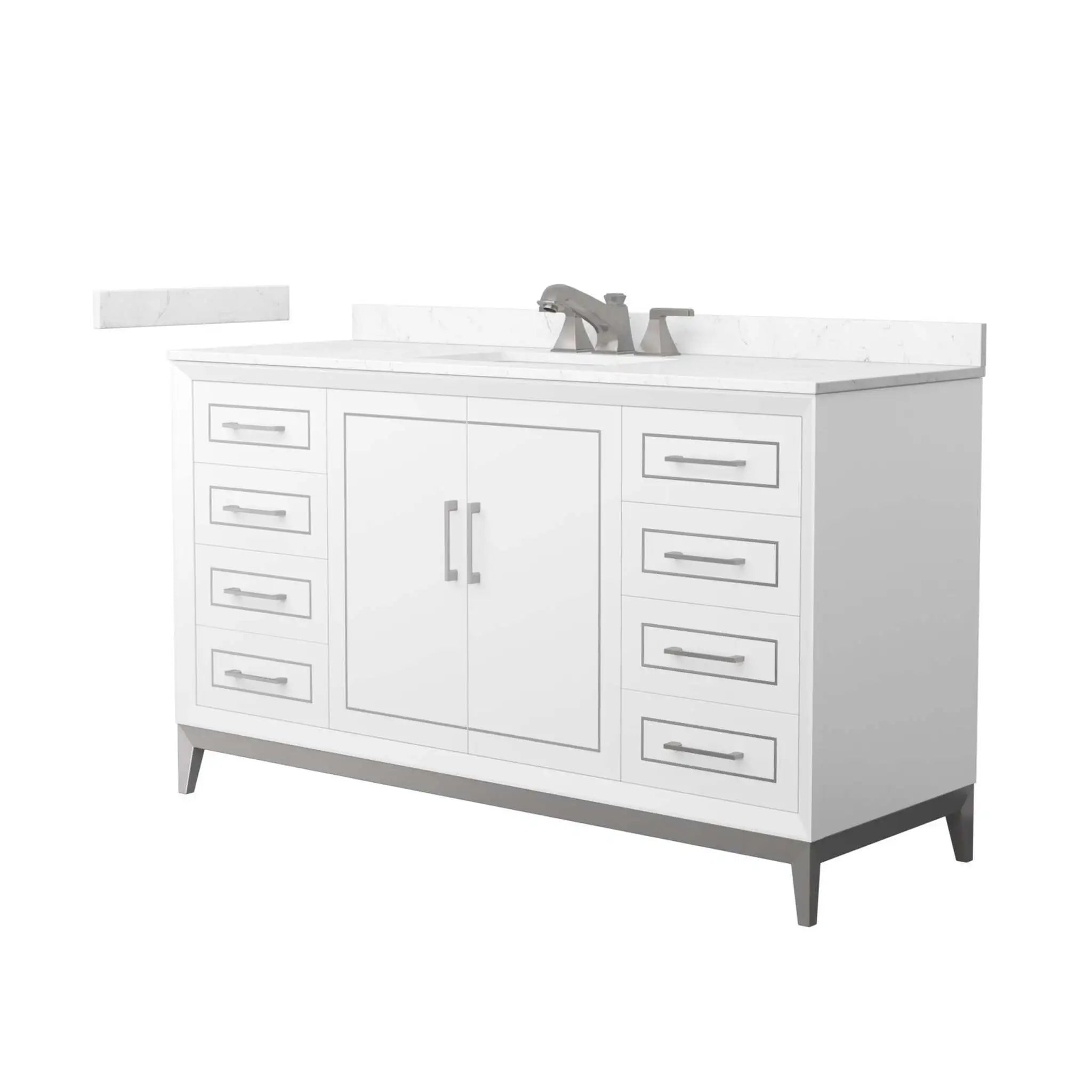 60" Marlena Single Bathroom Vanity in White with Brushed Nickel Trim by Wyndham