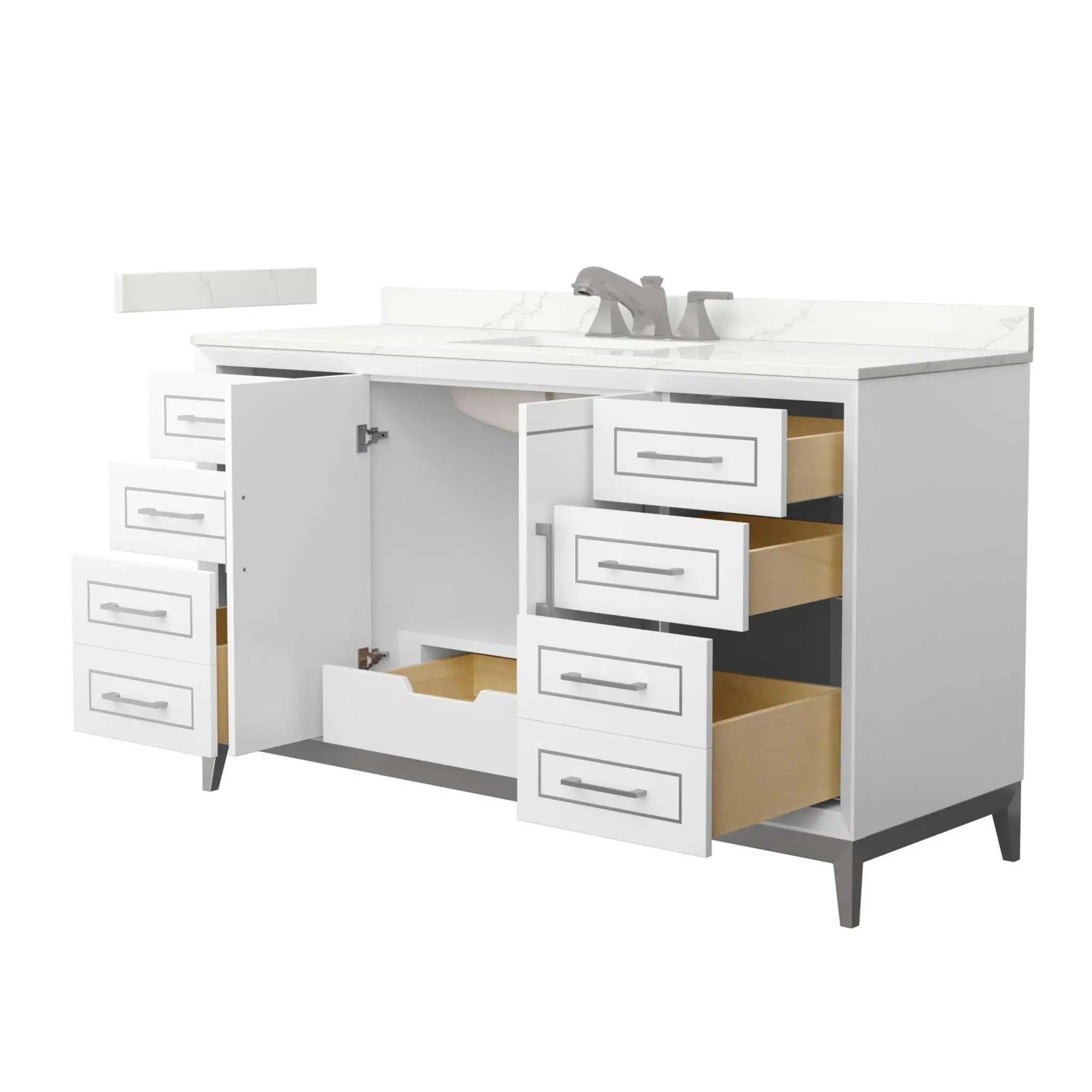 60" Marlena Single Bathroom Vanity in White with Brushed Nickel Trim by Wyndham