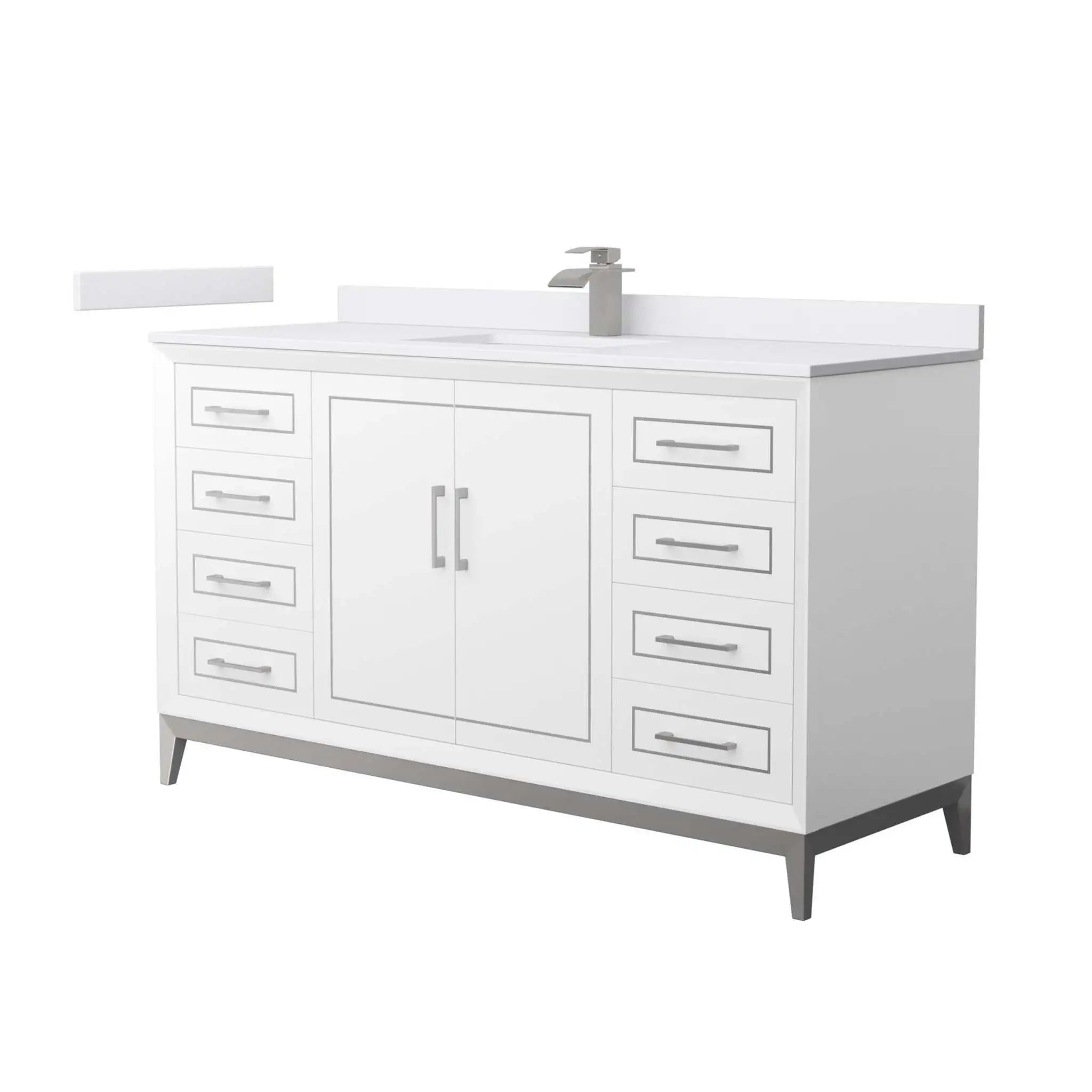 60" Marlena Single Bathroom Vanity in White with Brushed Nickel Trim by Wyndham
