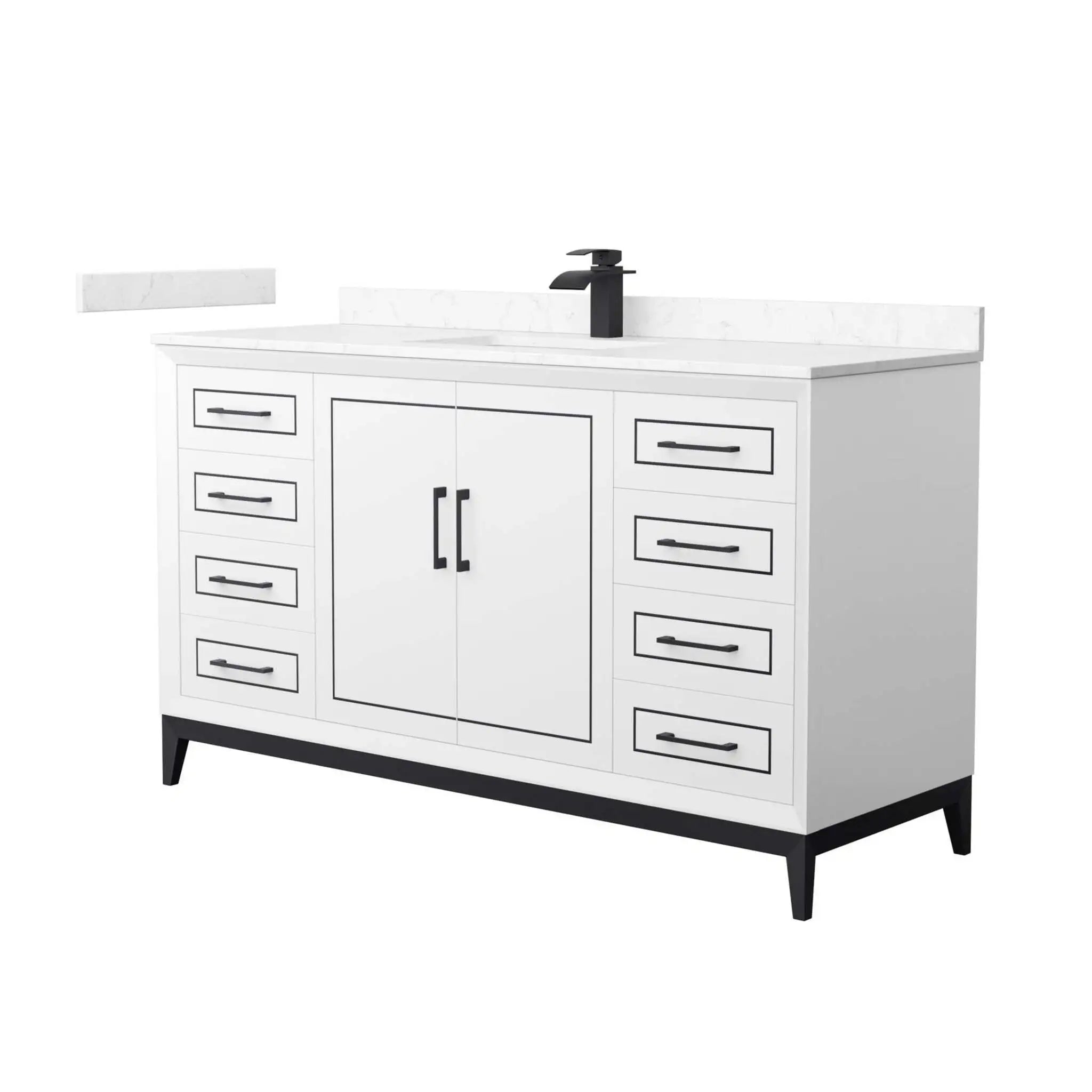 60" Marlena Single Bathroom Vanity in White with Matte Black Trim by Wyndham