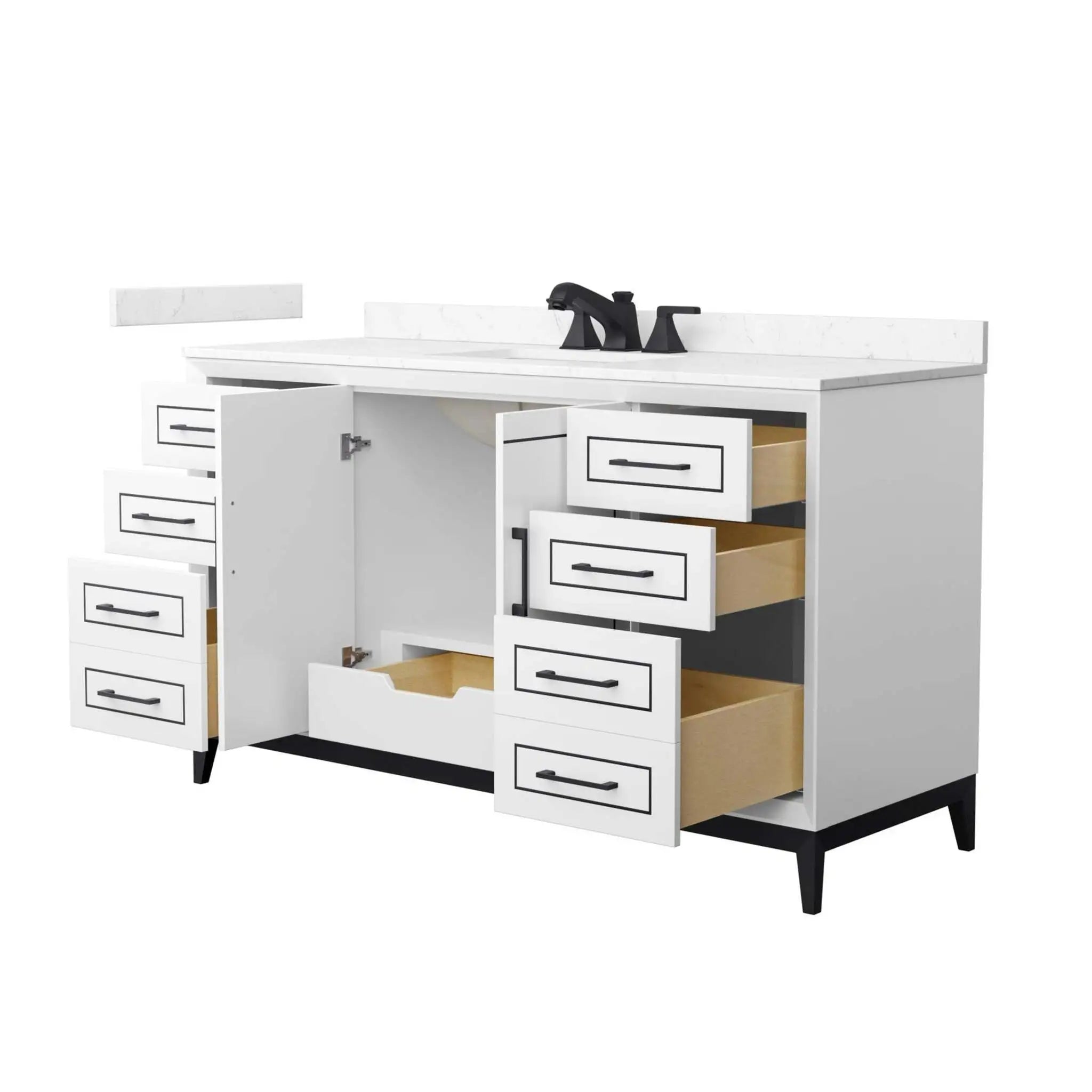 60" Marlena Single Bathroom Vanity in White with Matte Black Trim by Wyndham