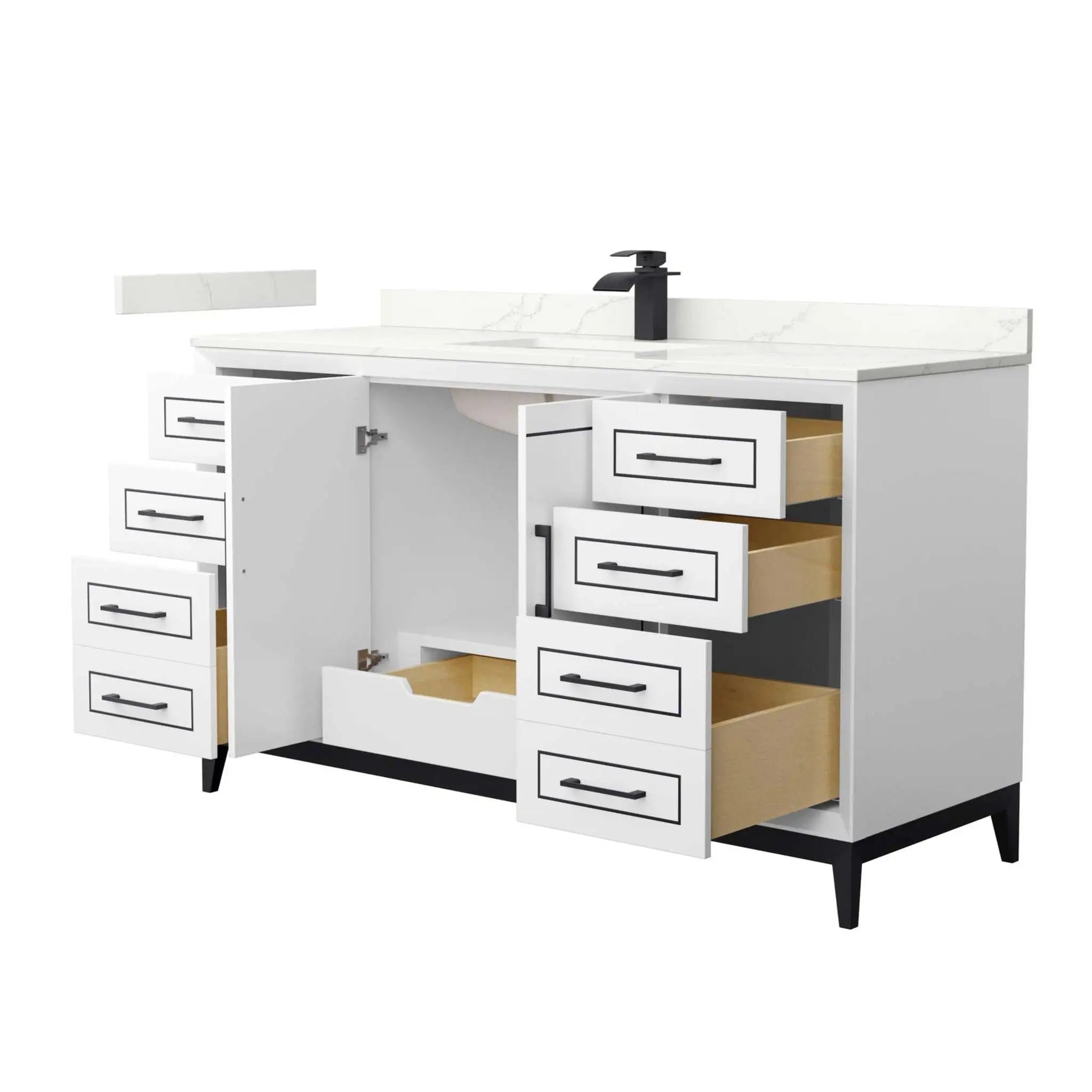 60" Marlena Single Bathroom Vanity in White with Matte Black Trim by Wyndham