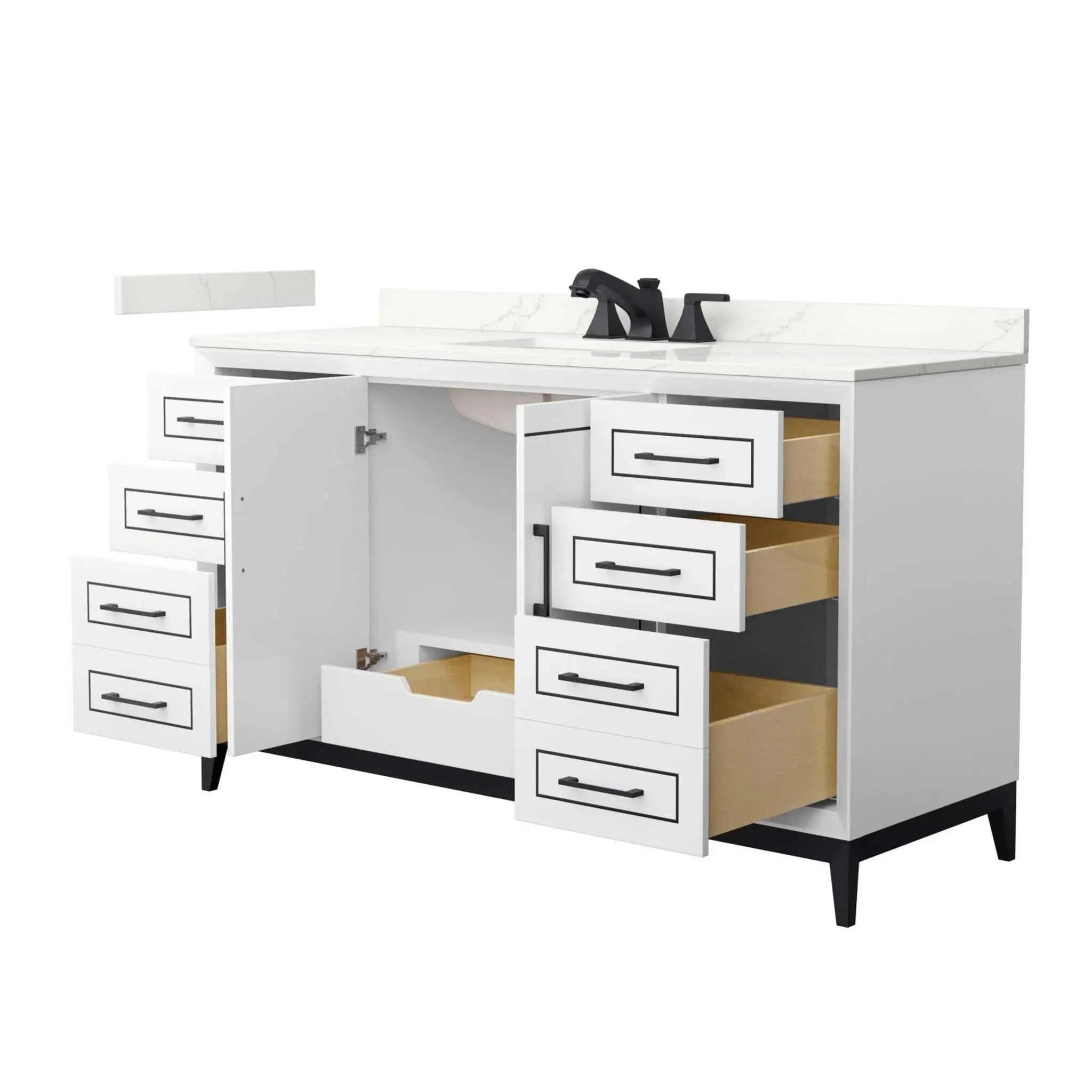 60" Marlena Single Bathroom Vanity in White with Matte Black Trim by Wyndham