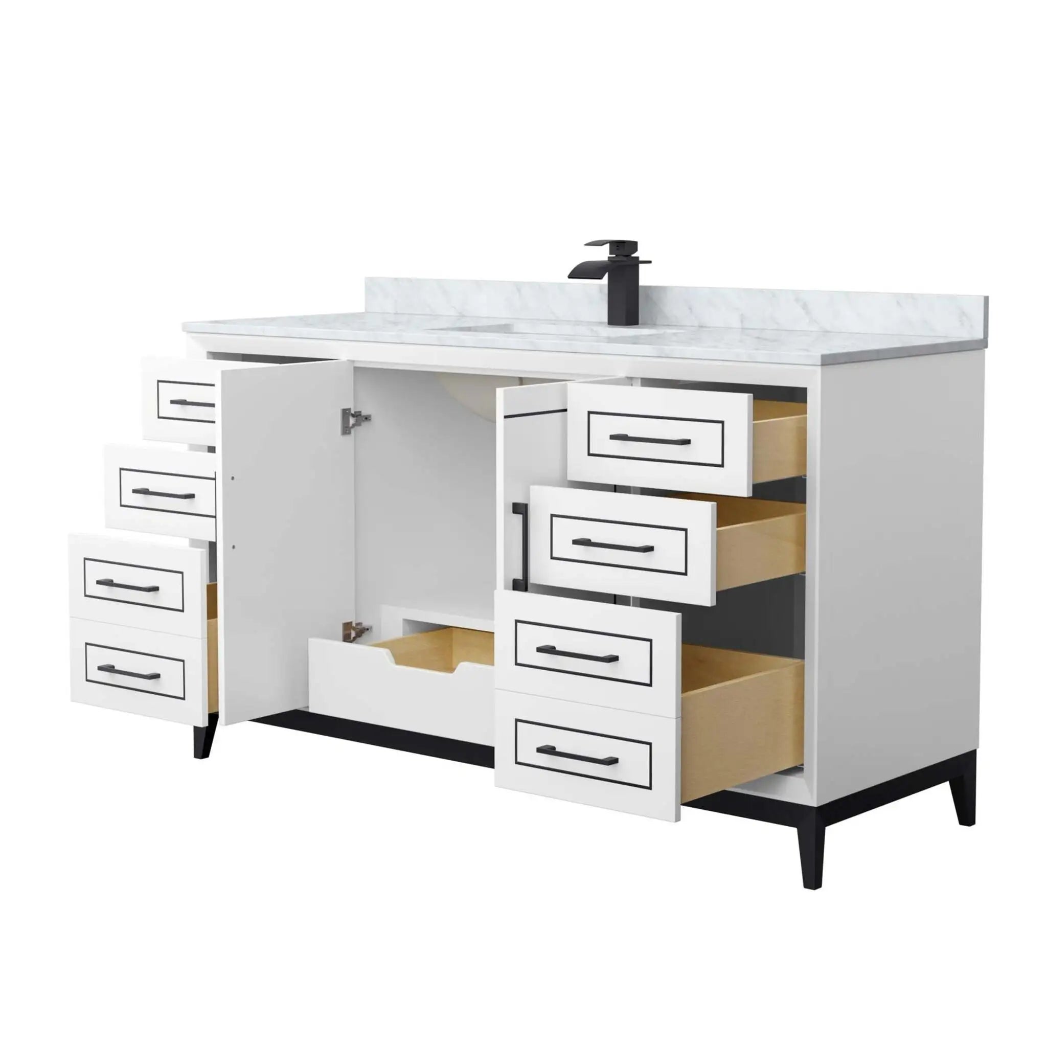 60" Marlena Single Bathroom Vanity in White with Matte Black Trim by Wyndham