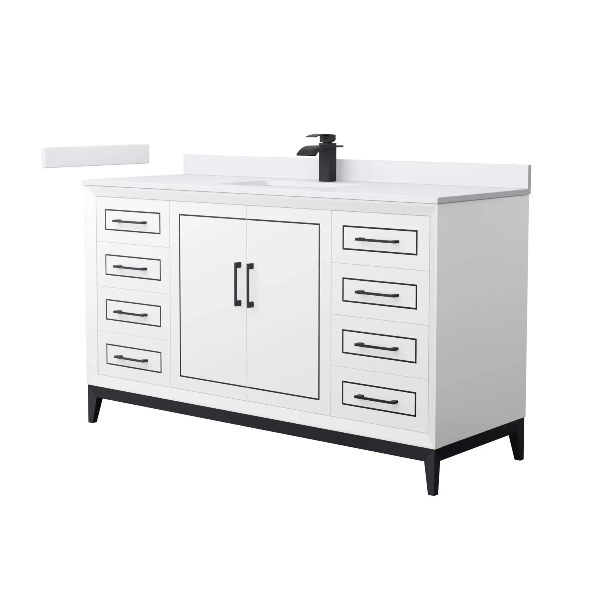 60" Marlena Single Bathroom Vanity in White with Matte Black Trim by Wyndham