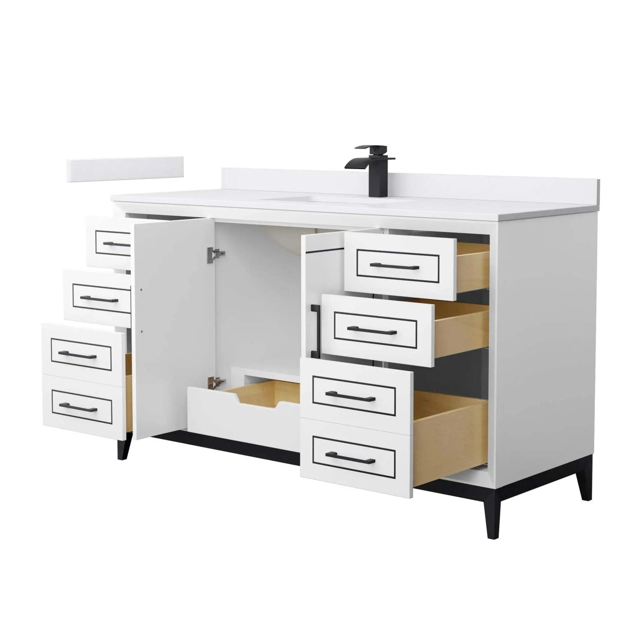 60" Marlena Single Bathroom Vanity in White with Matte Black Trim by Wyndham