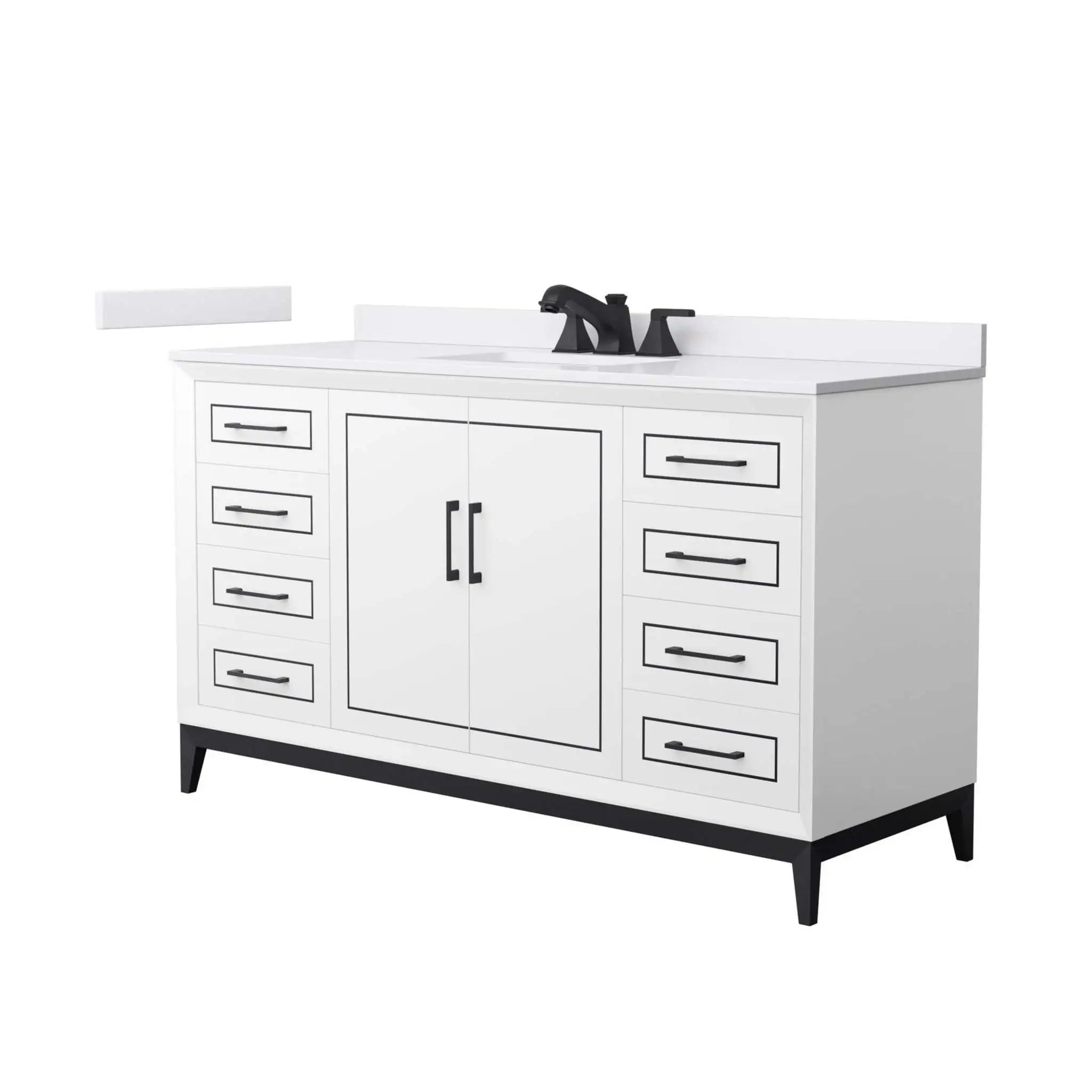 60" Marlena Single Bathroom Vanity in White with Matte Black Trim by Wyndham