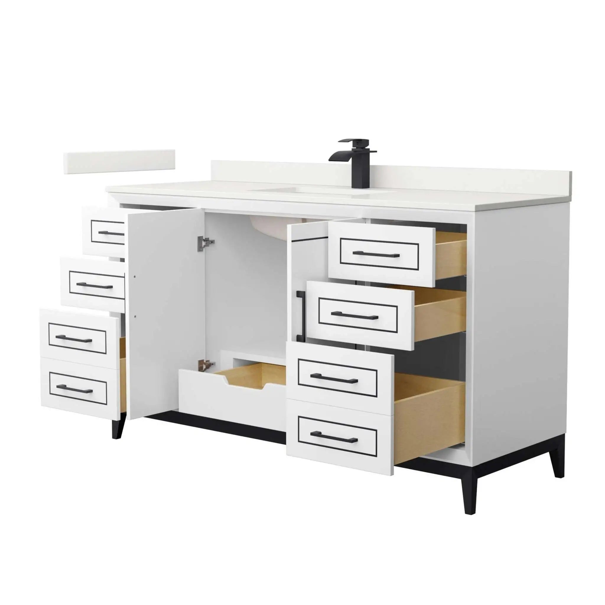 60" Marlena Single Bathroom Vanity in White with Matte Black Trim by Wyndham