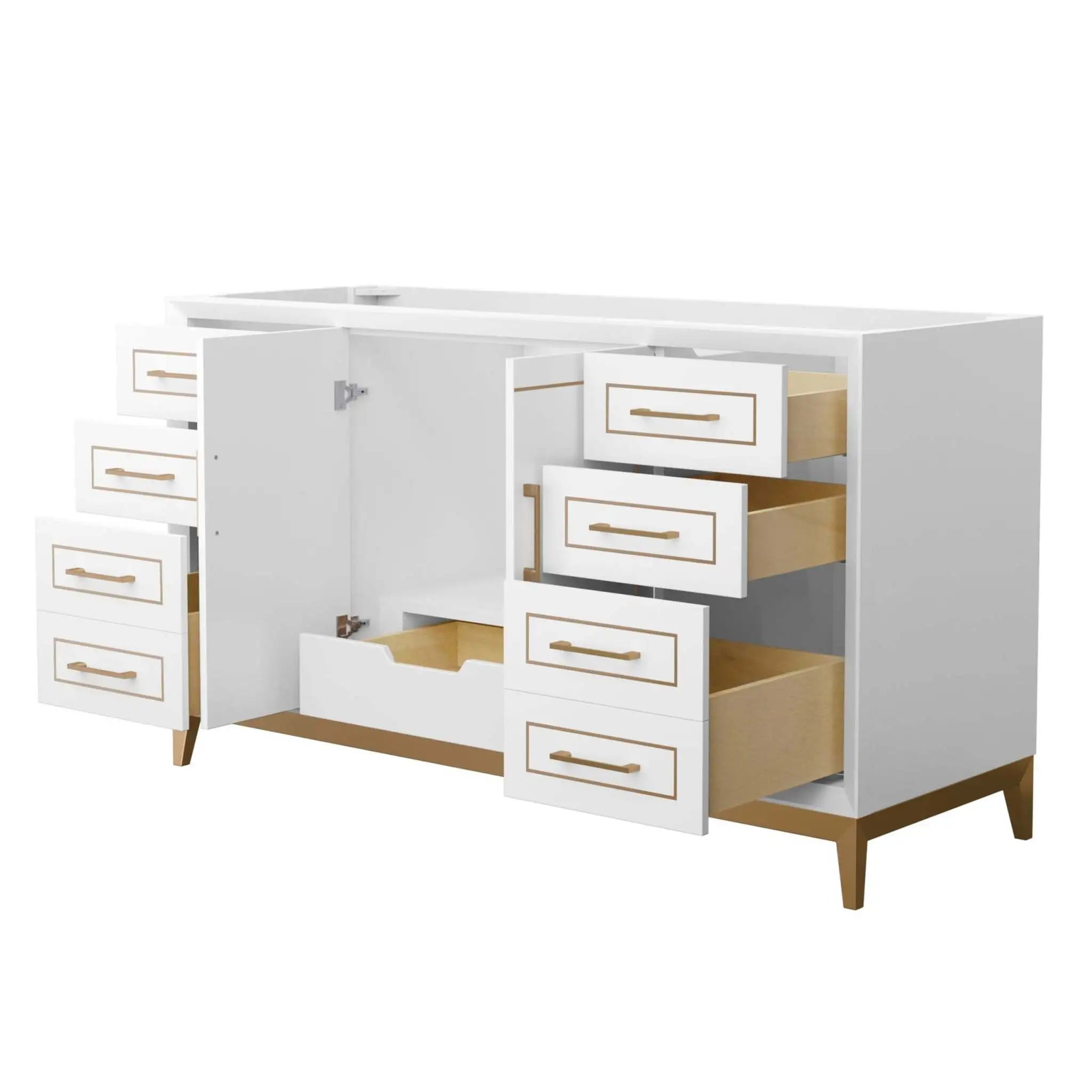 60" Marlena Single Bathroom Vanity in White with Satin Bronze Trim by Wyndham