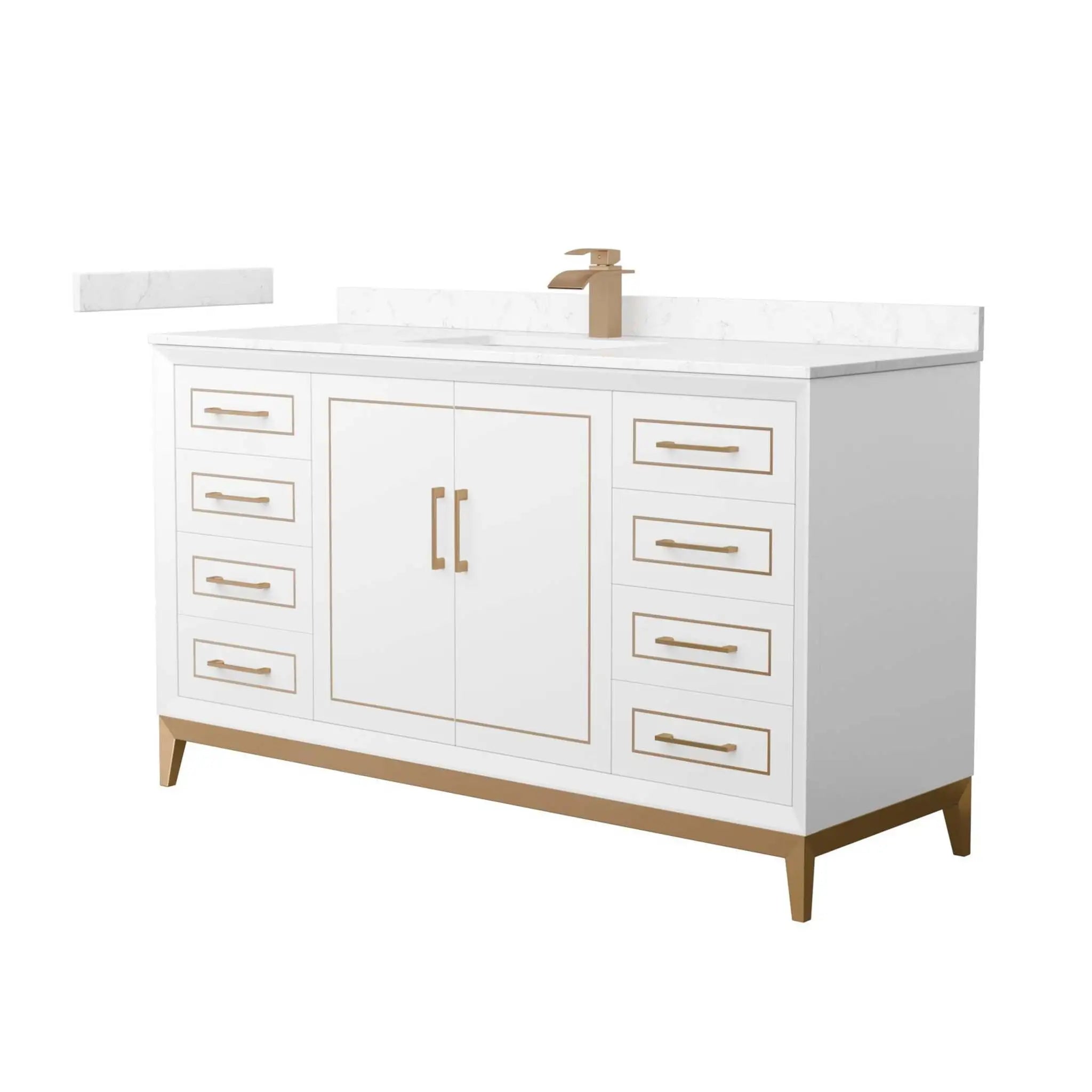 60" Marlena Single Bathroom Vanity in White with Satin Bronze Trim by Wyndham