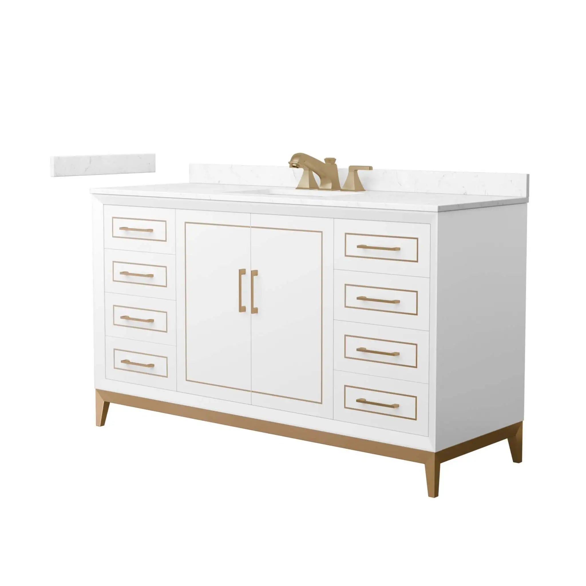 60" Marlena Single Bathroom Vanity in White with Satin Bronze Trim by Wyndham