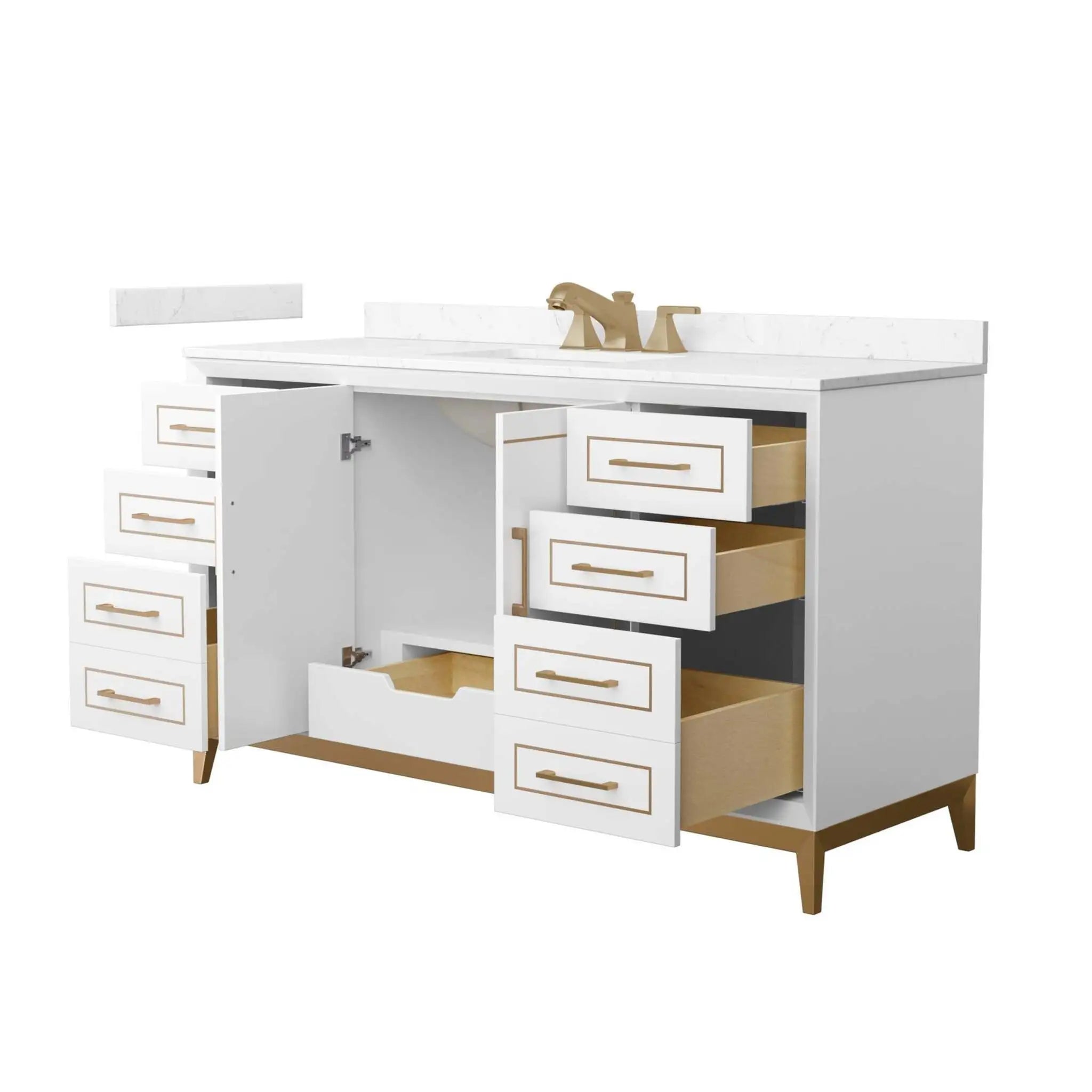 60" Marlena Single Bathroom Vanity in White with Satin Bronze Trim by Wyndham