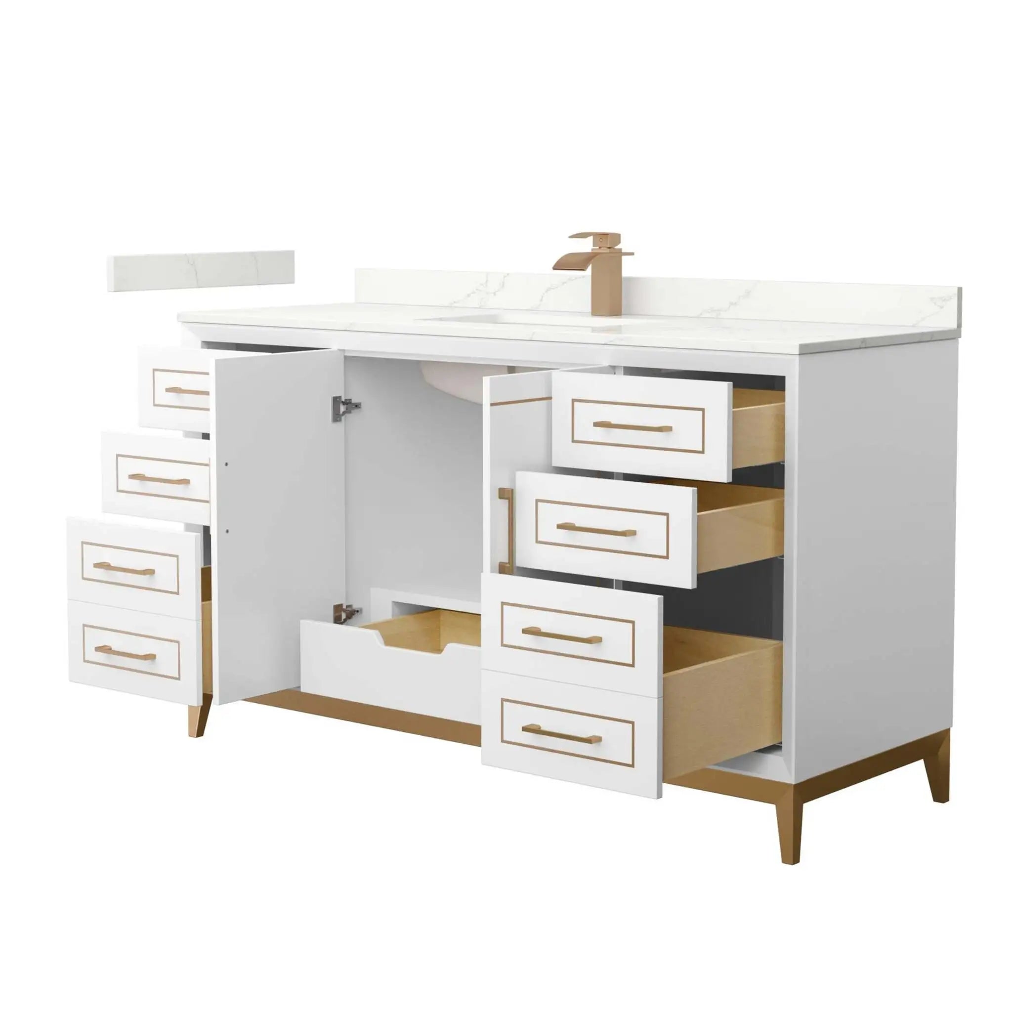 60" Marlena Single Bathroom Vanity in White with Satin Bronze Trim by Wyndham