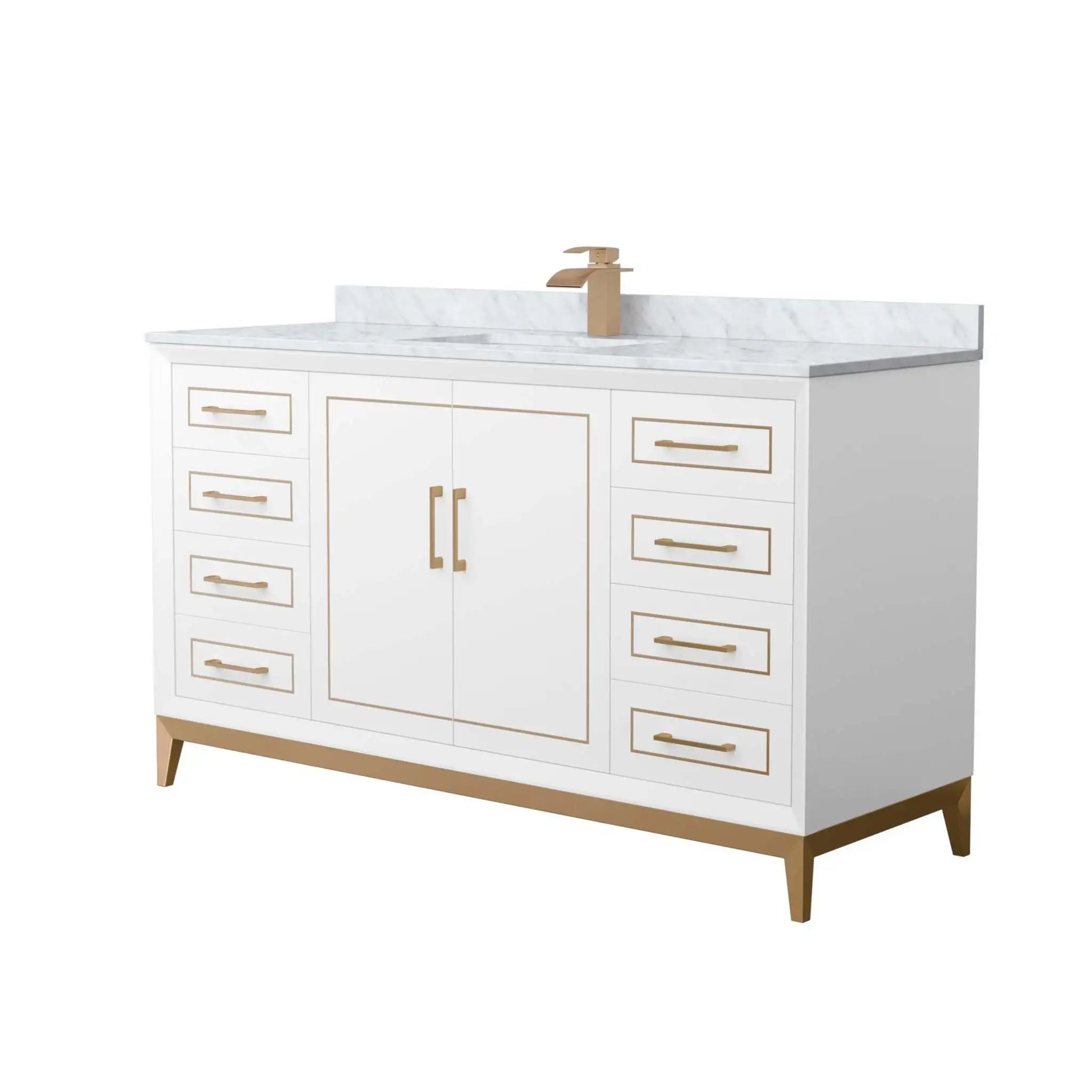 60" Marlena Single Bathroom Vanity in White with Satin Bronze Trim by Wyndham