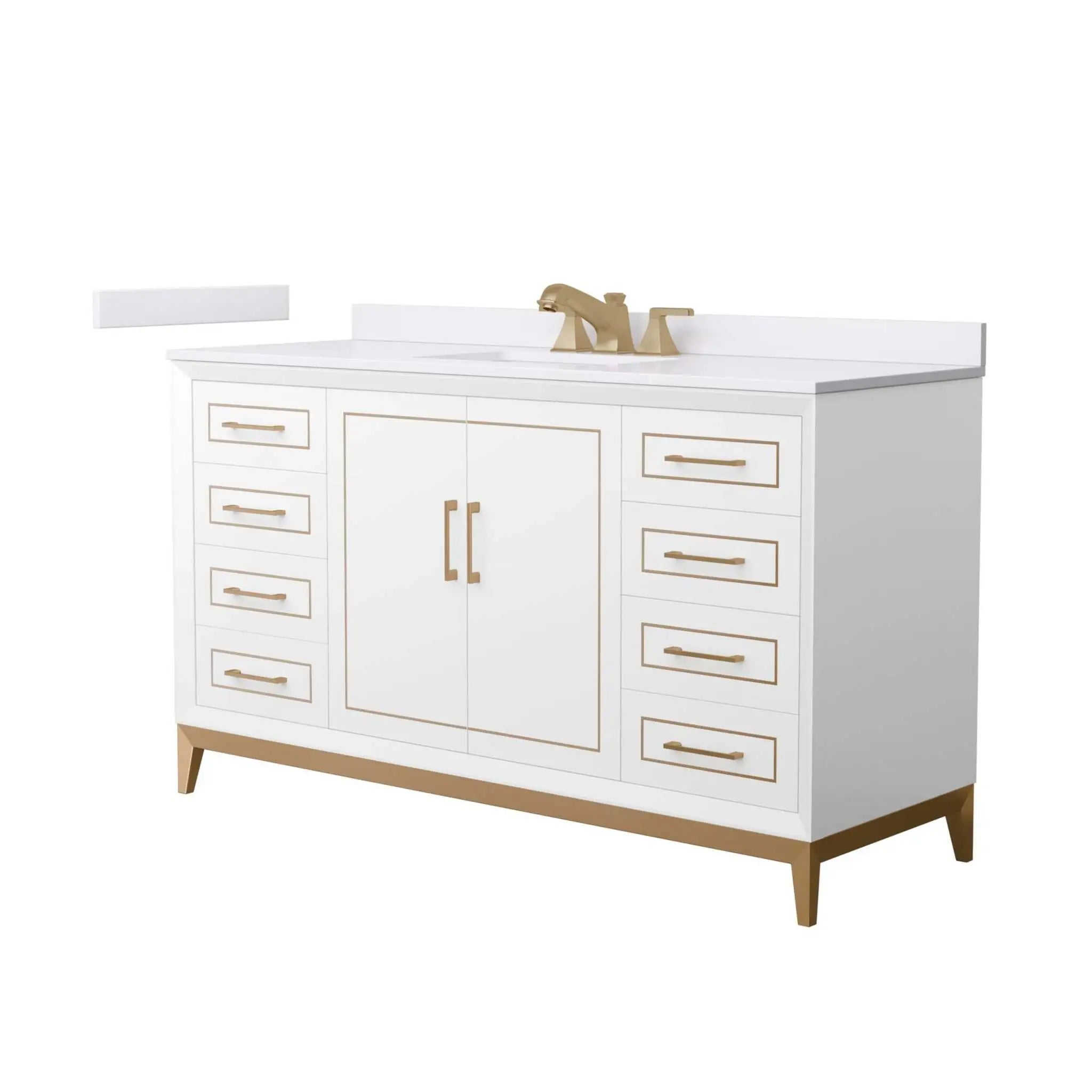 60" Marlena Single Bathroom Vanity in White with Satin Bronze Trim by Wyndham