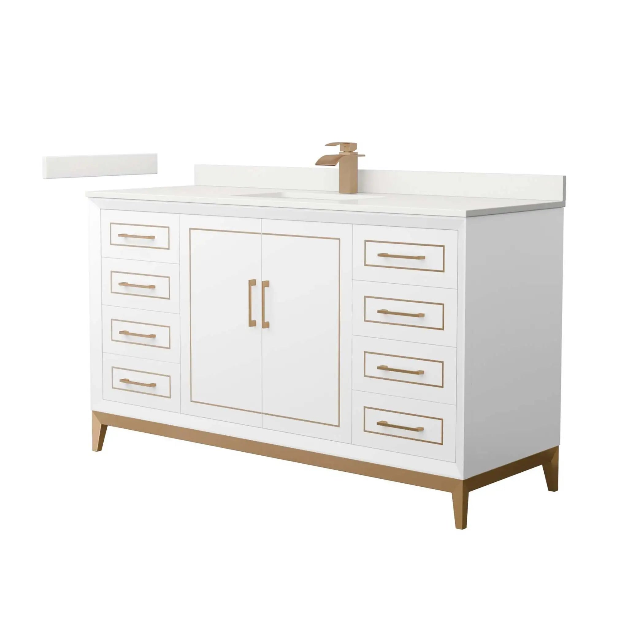 60" Marlena Single Bathroom Vanity in White with Satin Bronze Trim by Wyndham