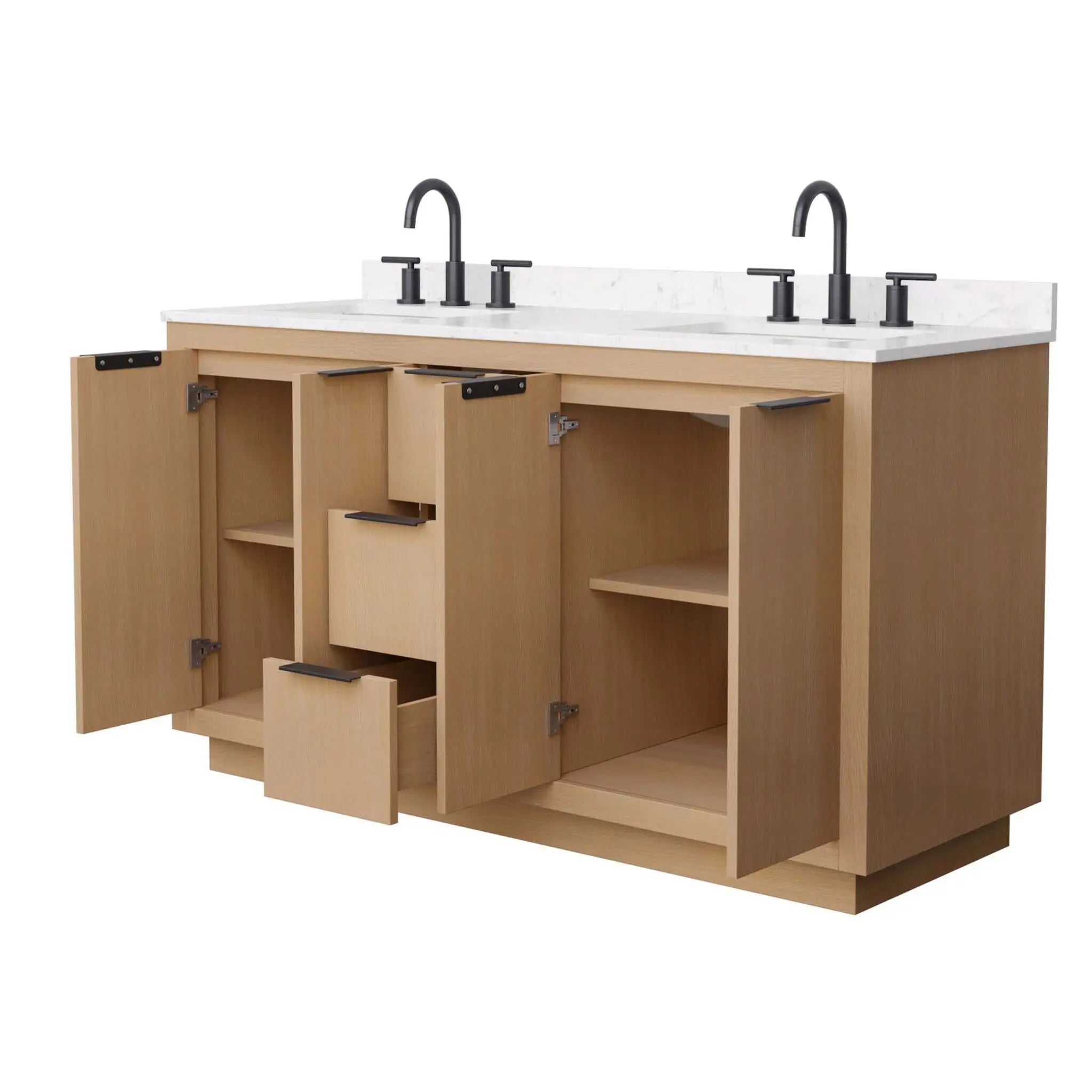 60" Maroni Double Bathroom Vanity in Light Straw with Matte Black Trim by Wyndham