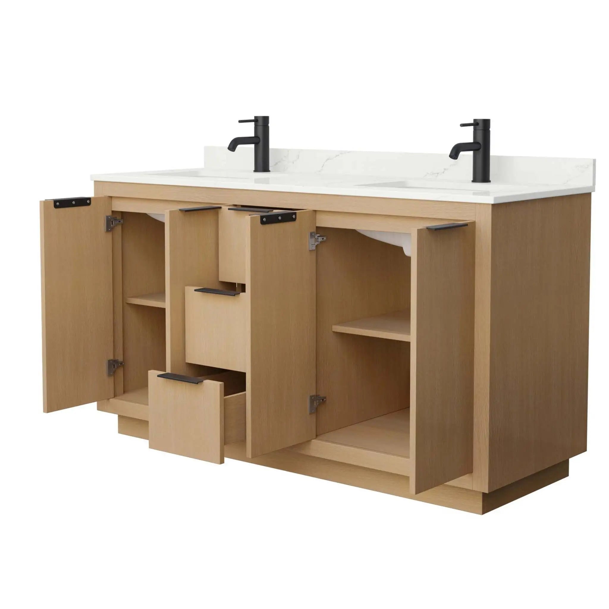60" Maroni Double Bathroom Vanity in Light Straw with Matte Black Trim by Wyndham