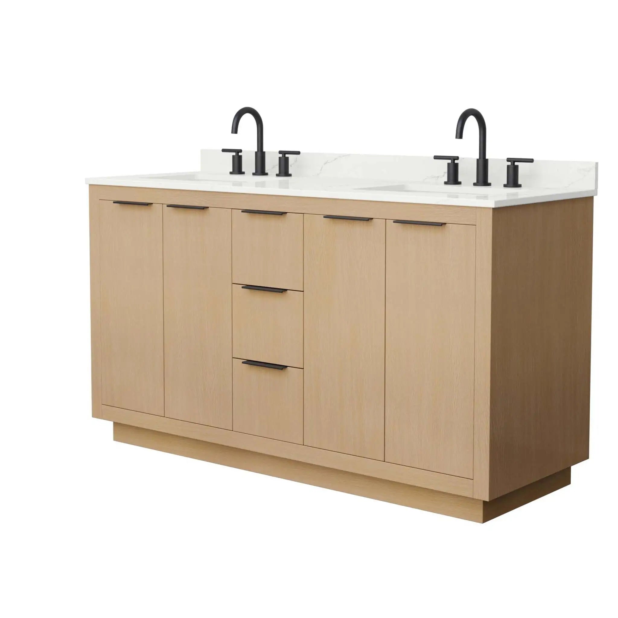 60" Maroni Double Bathroom Vanity in Light Straw with Matte Black Trim by Wyndham