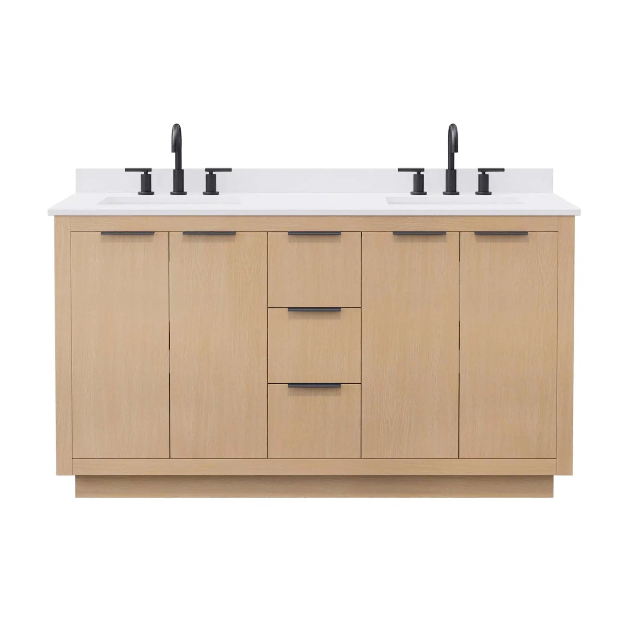 60" Maroni Double Bathroom Vanity in Light Straw with Matte Black Trim by Wyndham
