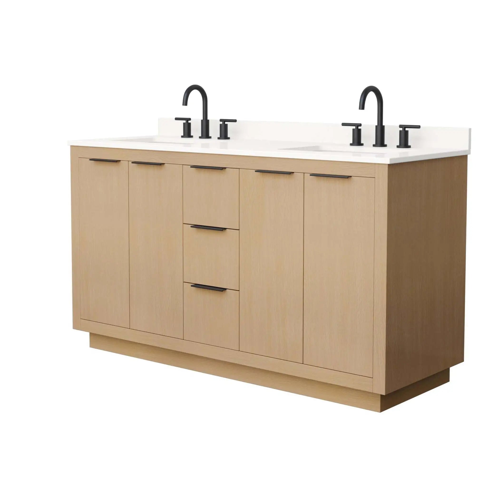 60" Maroni Double Bathroom Vanity in Light Straw with Matte Black Trim by Wyndham