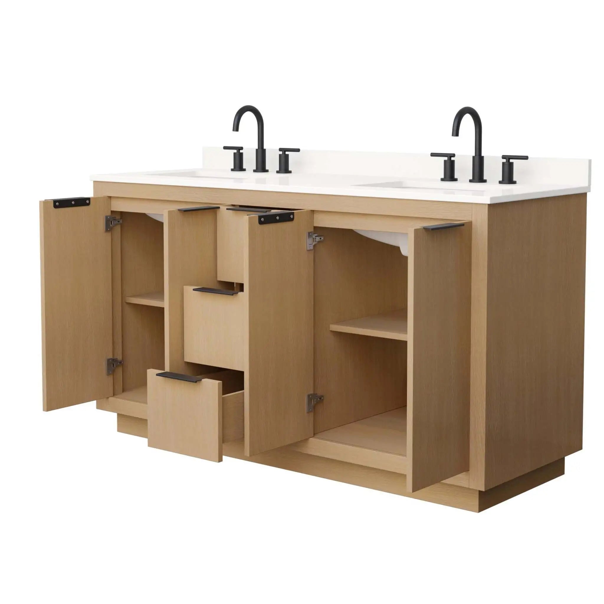 60" Maroni Double Bathroom Vanity in Light Straw with Matte Black Trim by Wyndham