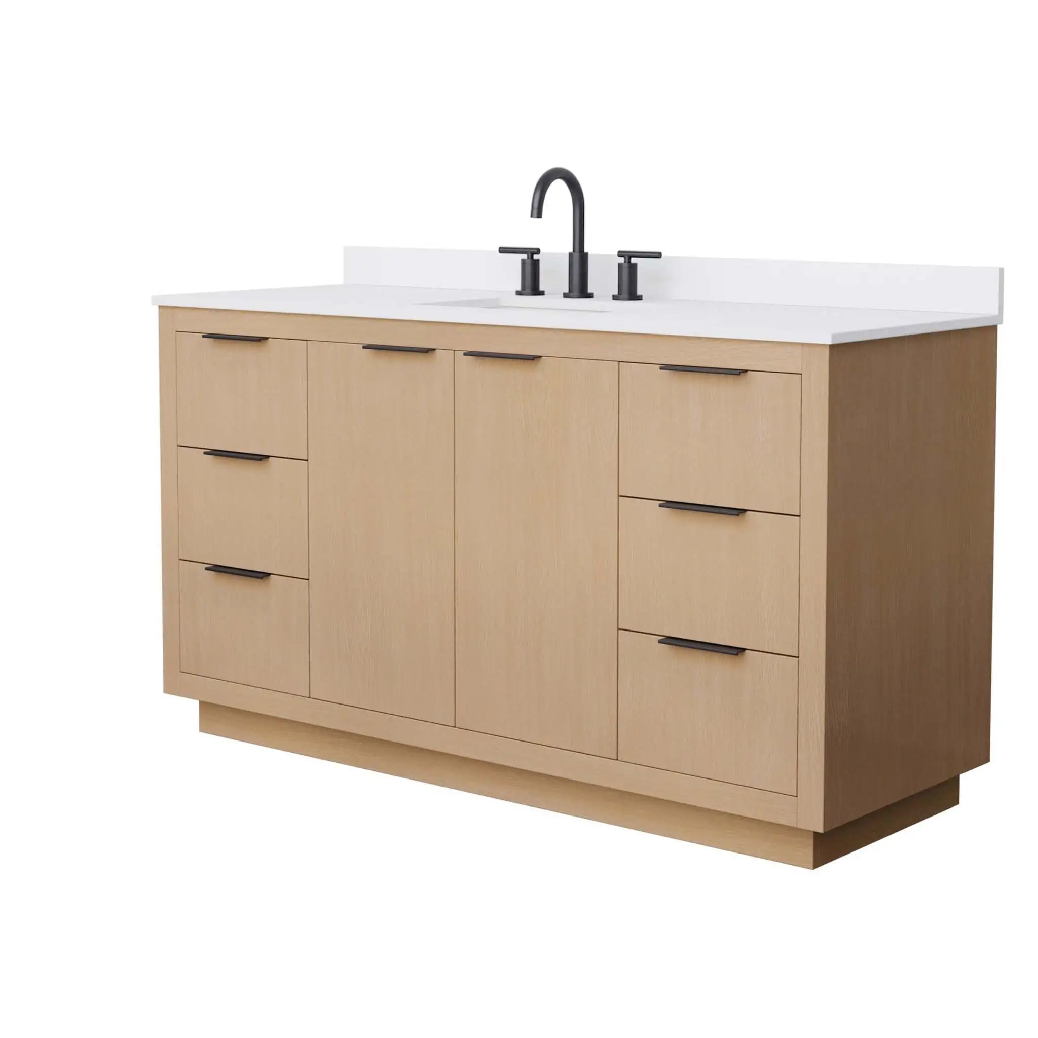 60" Maroni Single Bathroom Vanity in Light Straw with Matte Black Trim by Wyndham