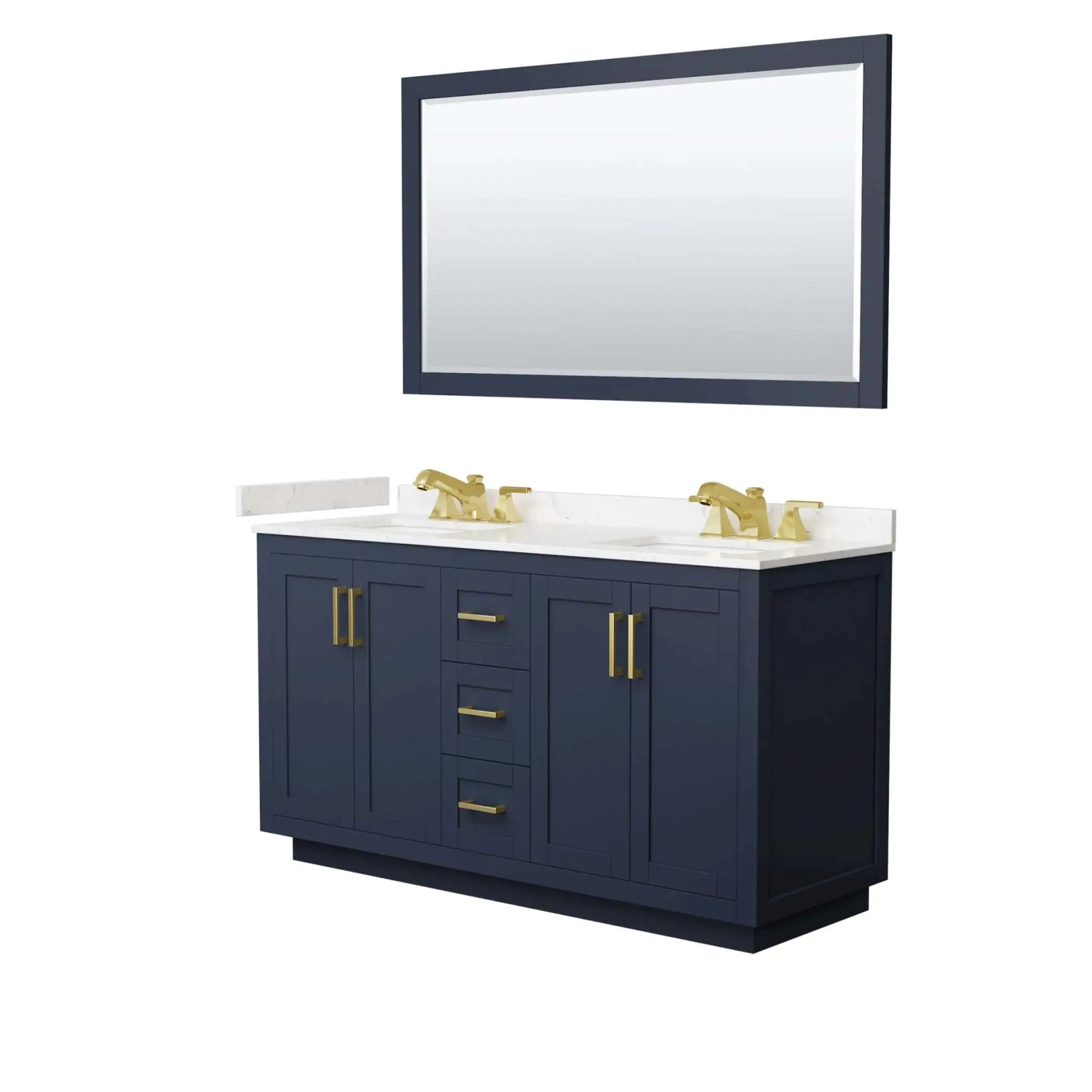 60" Miranda Double Bathroom Vanity in Dark Blue with Brushed Gold Trim & 58" Mirror by Wyndham