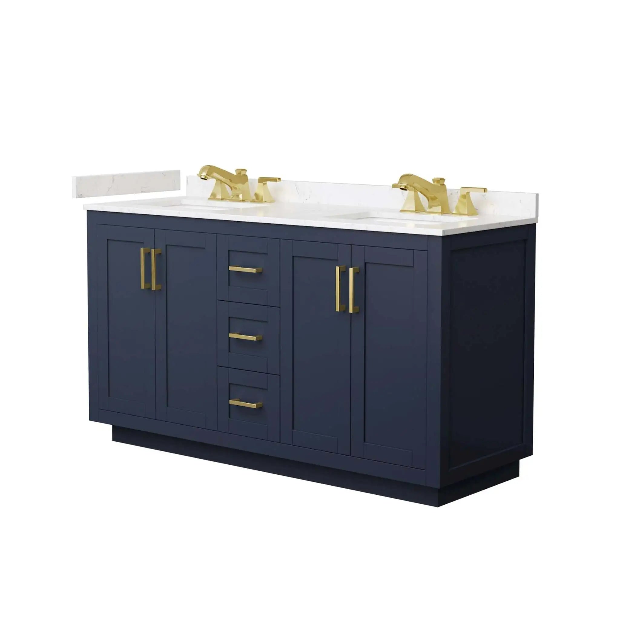 60" Miranda Double Bathroom Vanity in Dark Blue with Brushed Gold Trim by Wyndham