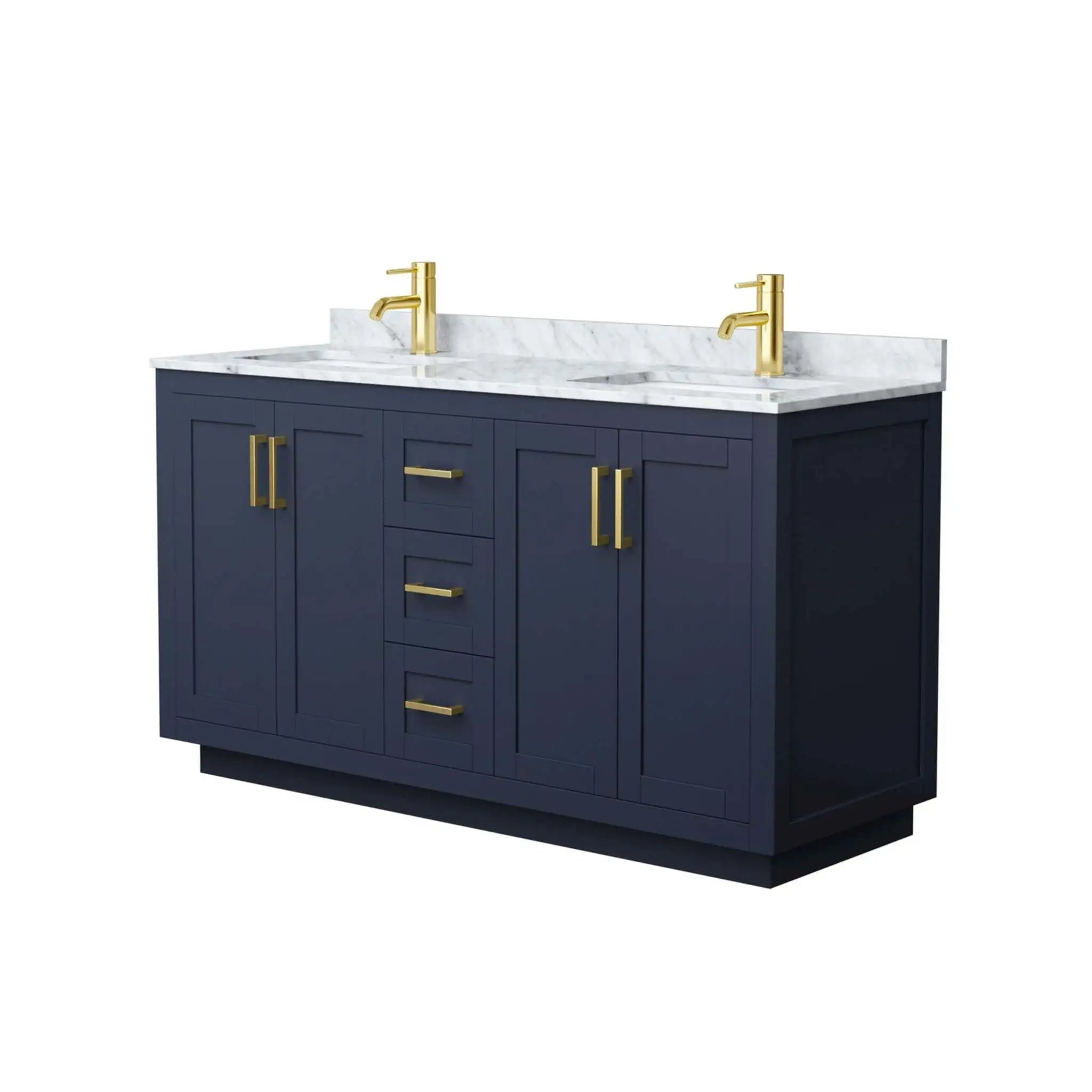 60" Miranda Double Bathroom Vanity in Dark Blue with Brushed Gold Trim by Wyndham