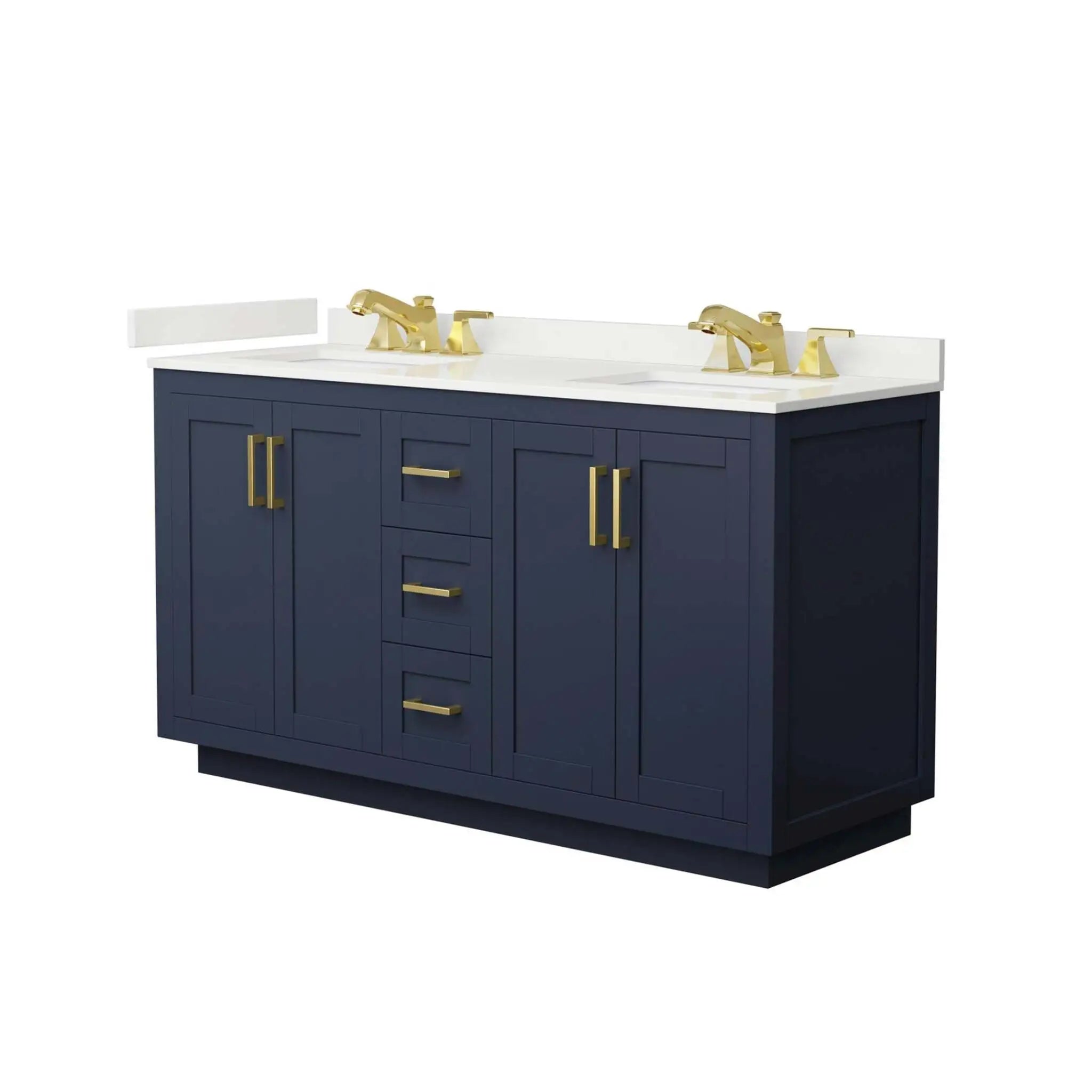 60" Miranda Double Bathroom Vanity in Dark Blue with Brushed Gold Trim by Wyndham