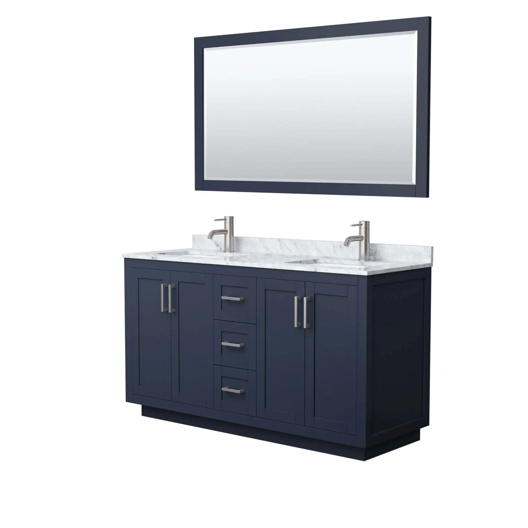 60" Miranda Double Bathroom Vanity in Dark Blue with Brushed Nickel Trim & 58" Mirror by Wyndham