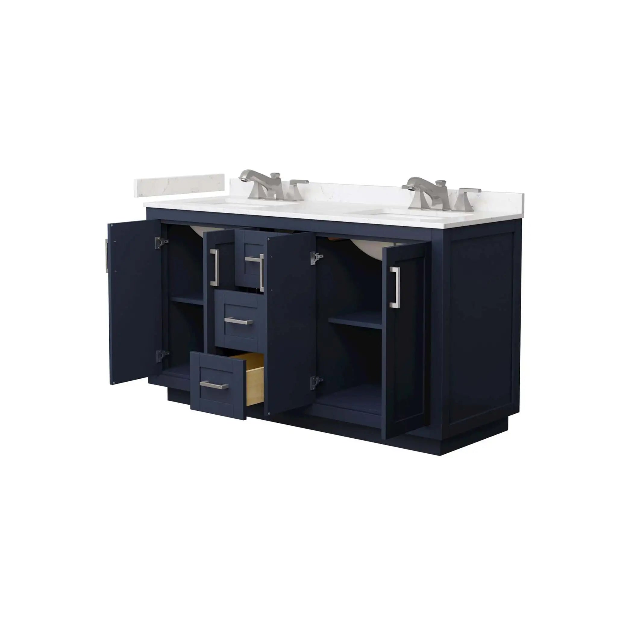 60" Miranda Double Bathroom Vanity in Dark Blue with Brushed Nickel Trim by Wyndham