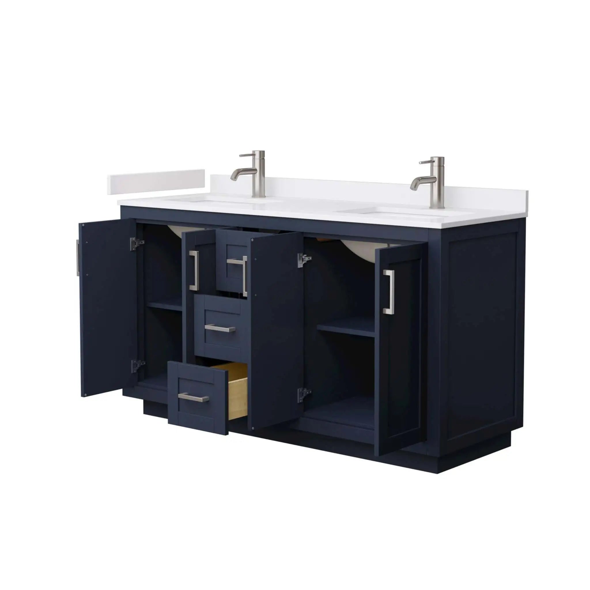60" Miranda Double Bathroom Vanity in Dark Blue with Brushed Nickel Trim by Wyndham