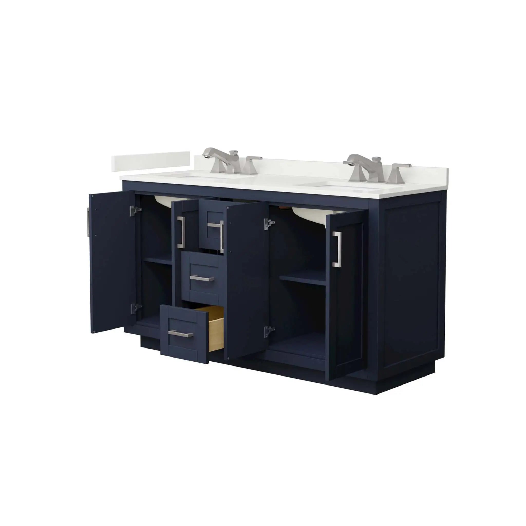 60" Miranda Double Bathroom Vanity in Dark Blue with Brushed Nickel Trim by Wyndham
