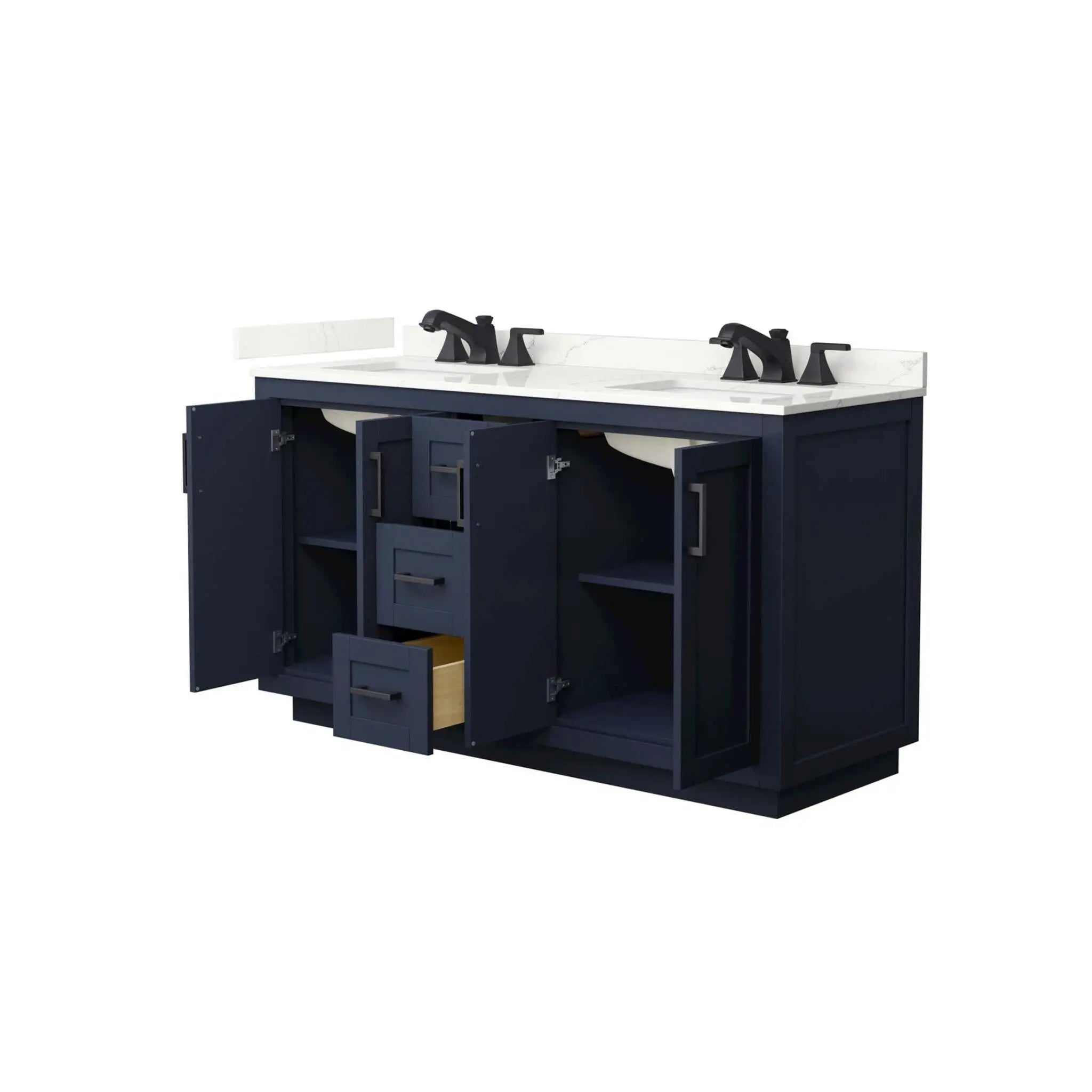 60" Miranda Double Bathroom Vanity in Dark Blue with Matte Black Trim by Wyndham