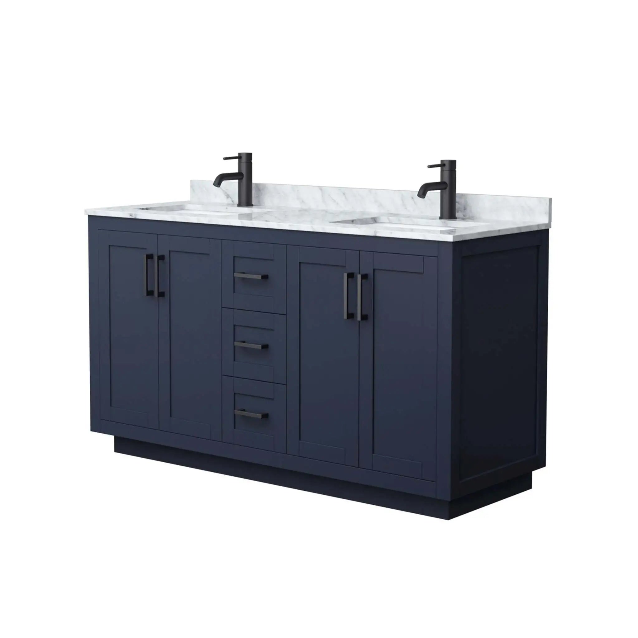 60" Miranda Double Bathroom Vanity in Dark Blue with Matte Black Trim by Wyndham