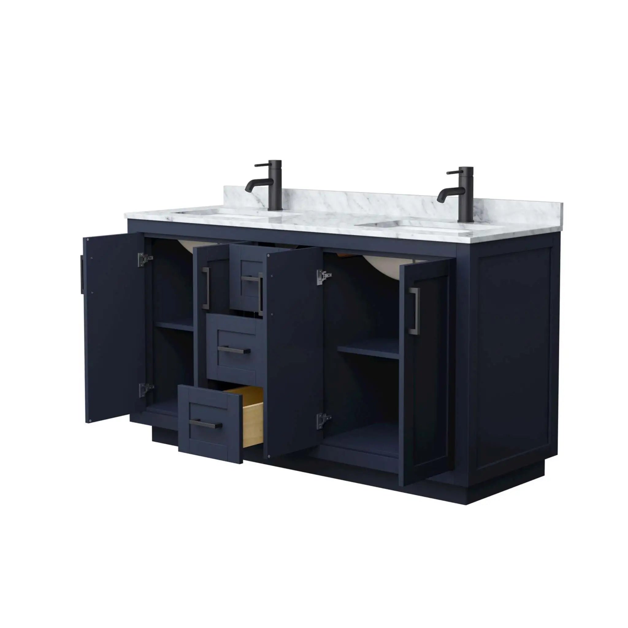 60" Miranda Double Bathroom Vanity in Dark Blue with Matte Black Trim by Wyndham
