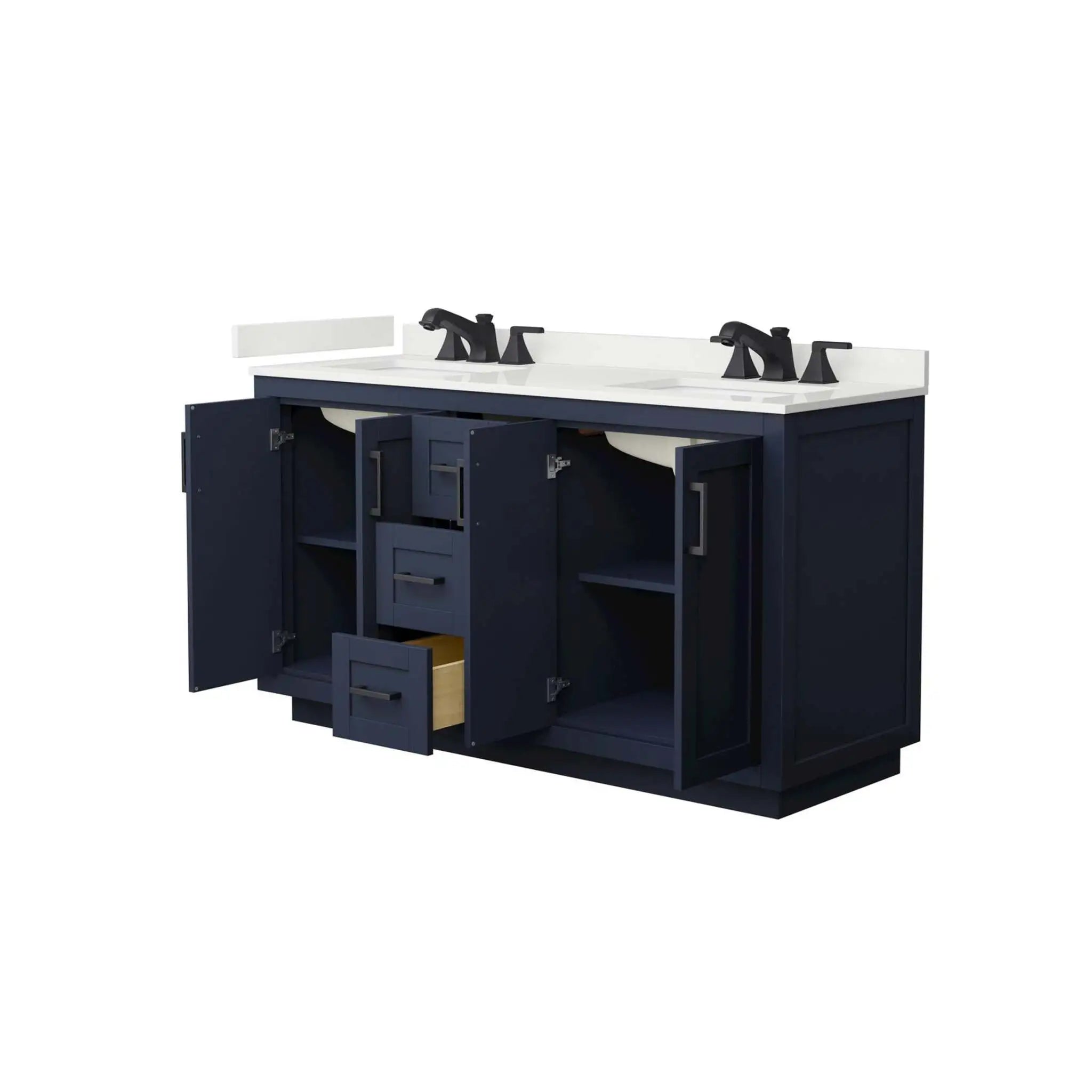 60" Miranda Double Bathroom Vanity in Dark Blue with Matte Black Trim by Wyndham