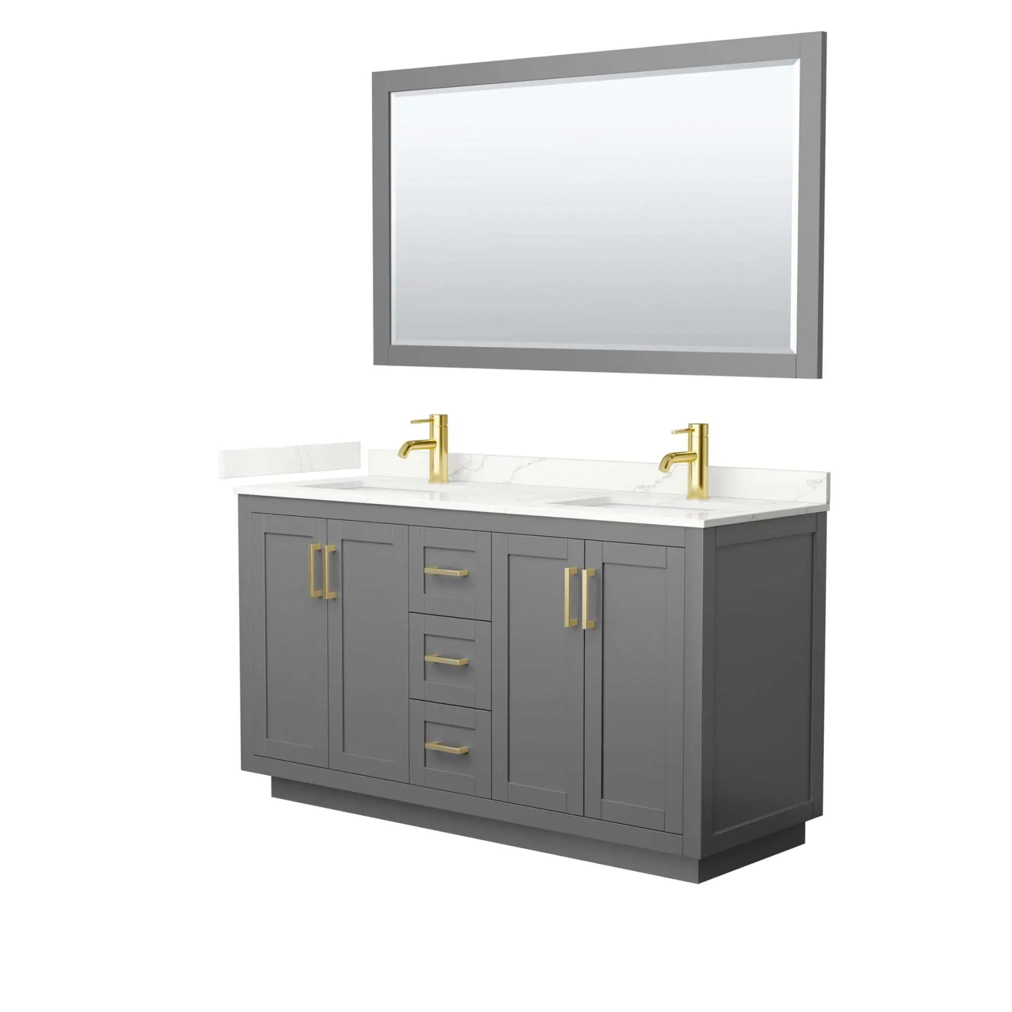 60" Miranda Double Bathroom Vanity in Dark Gray with Brushed Gold Trim & 58" Mirror by Wyndham