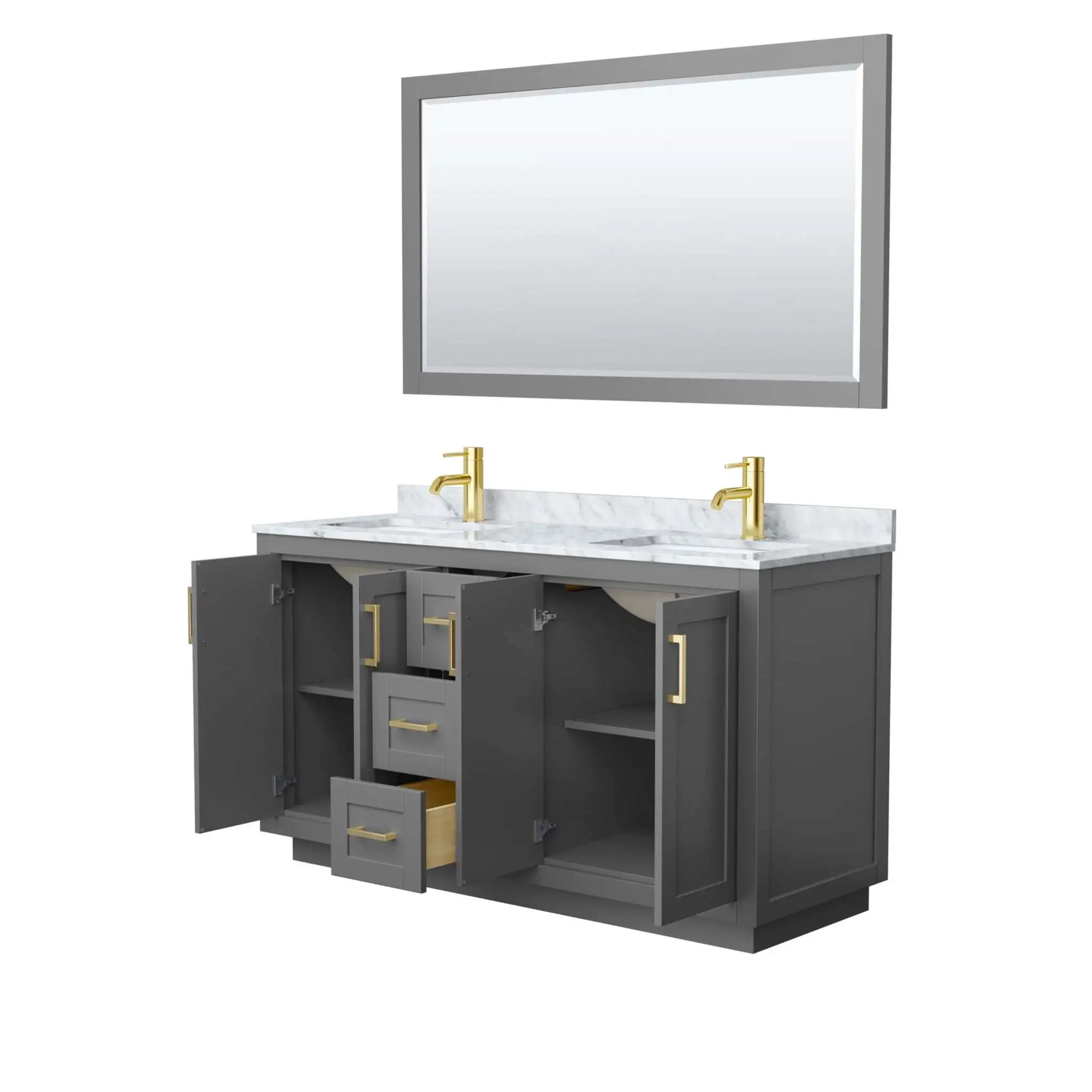 60" Miranda Double Bathroom Vanity in Dark Gray with Brushed Gold Trim & 58" Mirror by Wyndham