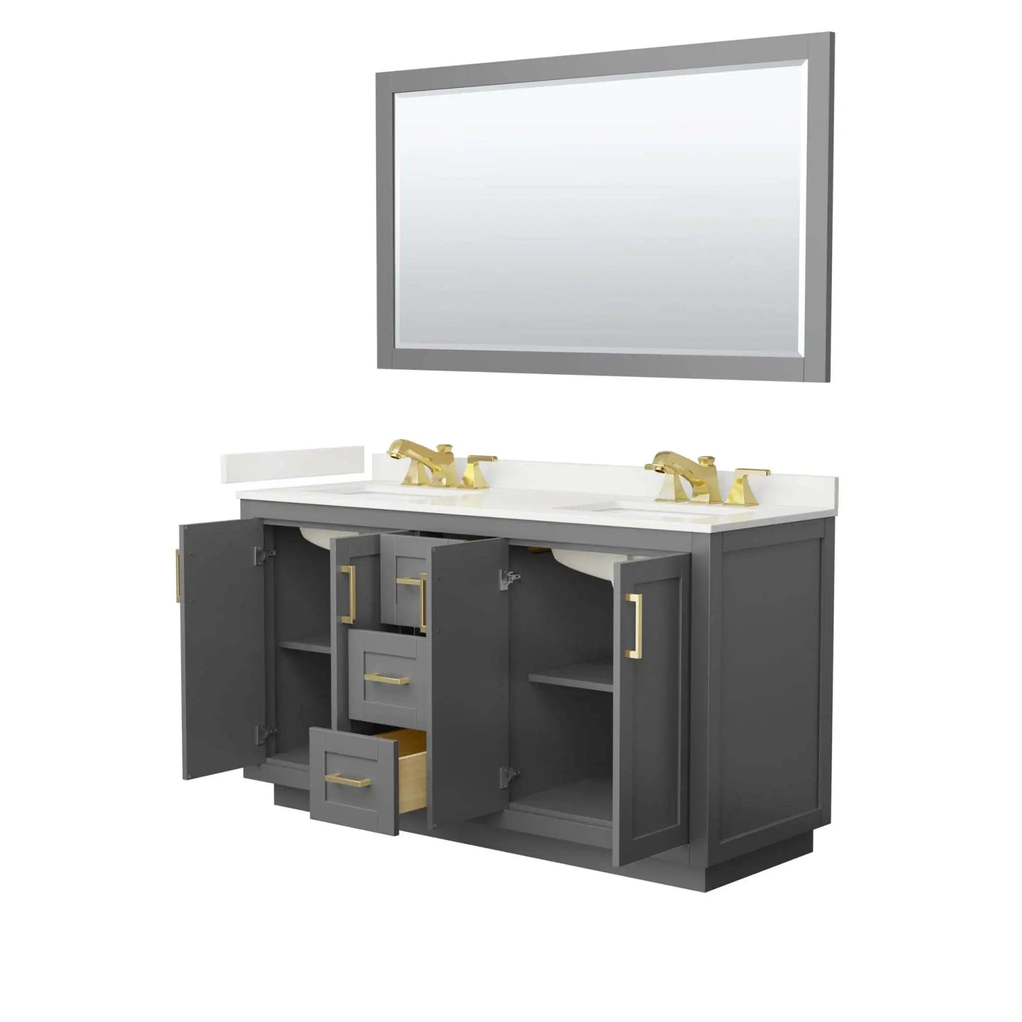 60" Miranda Double Bathroom Vanity in Dark Gray with Brushed Gold Trim & 58" Mirror by Wyndham