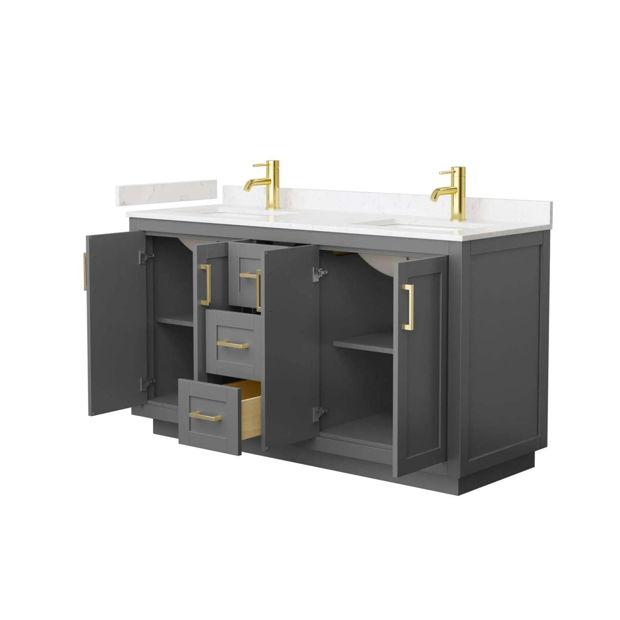 60" Miranda Double Bathroom Vanity in Dark Gray with Brushed Gold Trim by Wyndham