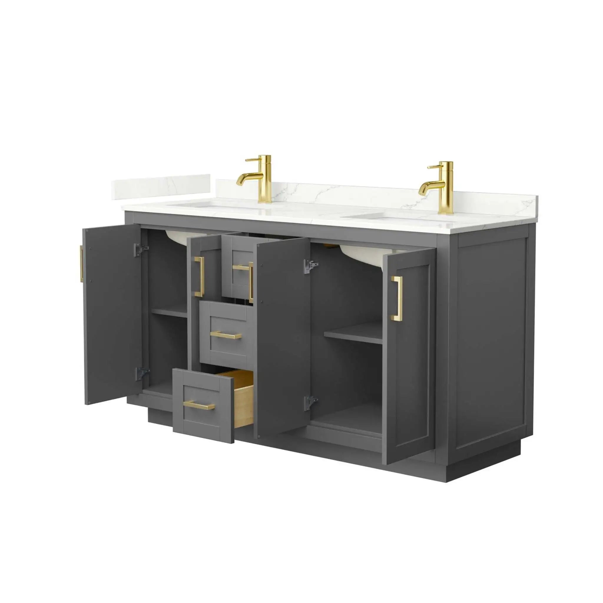 60" Miranda Double Bathroom Vanity in Dark Gray with Brushed Gold Trim by Wyndham