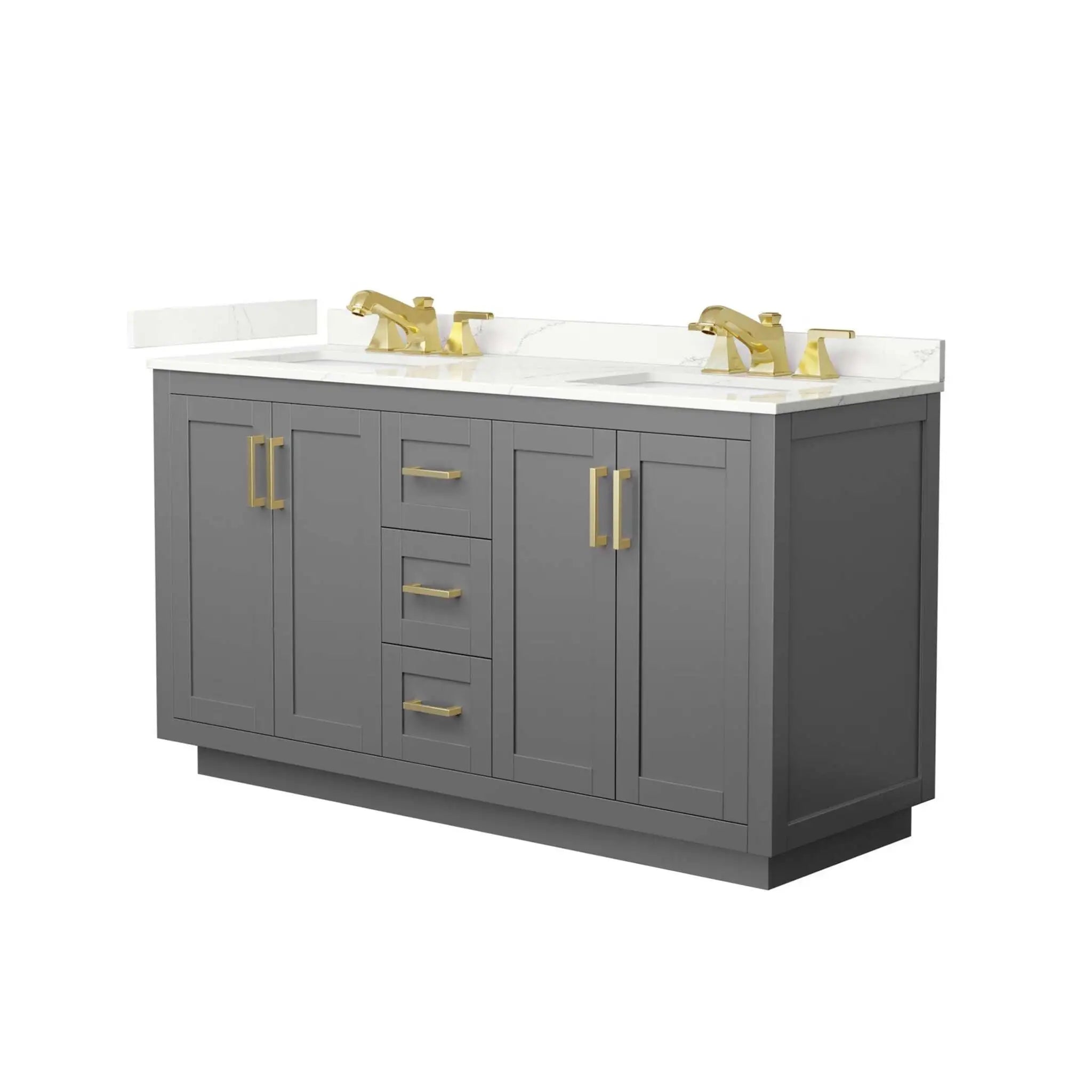 60" Miranda Double Bathroom Vanity in Dark Gray with Brushed Gold Trim by Wyndham