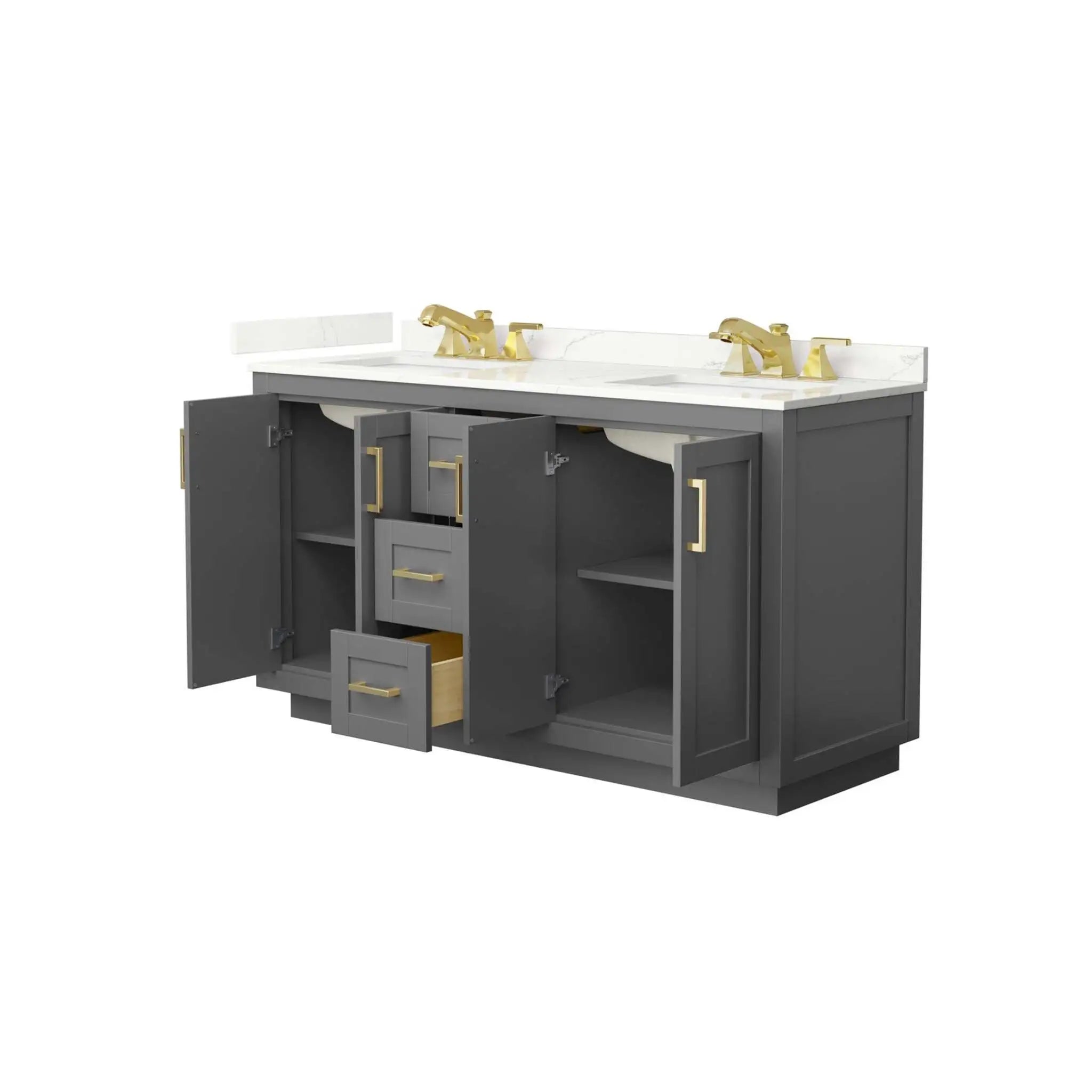 60" Miranda Double Bathroom Vanity in Dark Gray with Brushed Gold Trim by Wyndham
