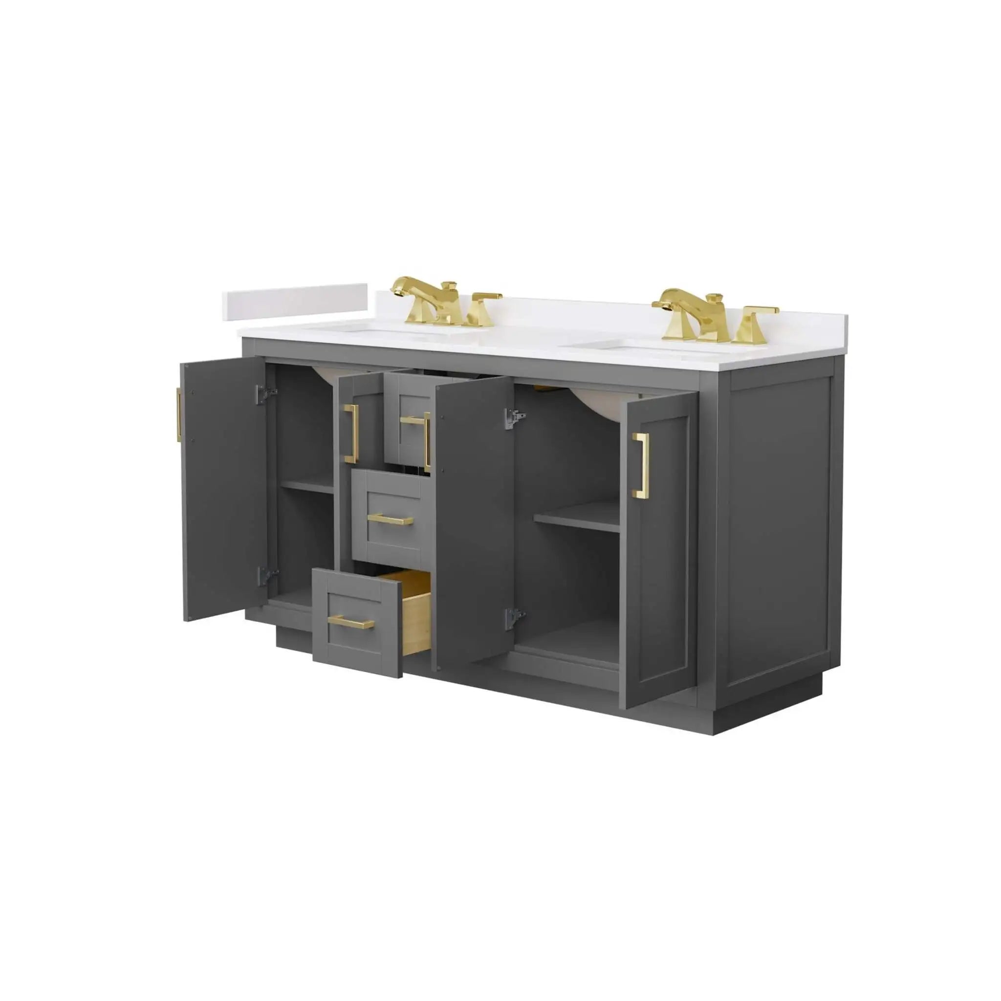 60" Miranda Double Bathroom Vanity in Dark Gray with Brushed Gold Trim by Wyndham