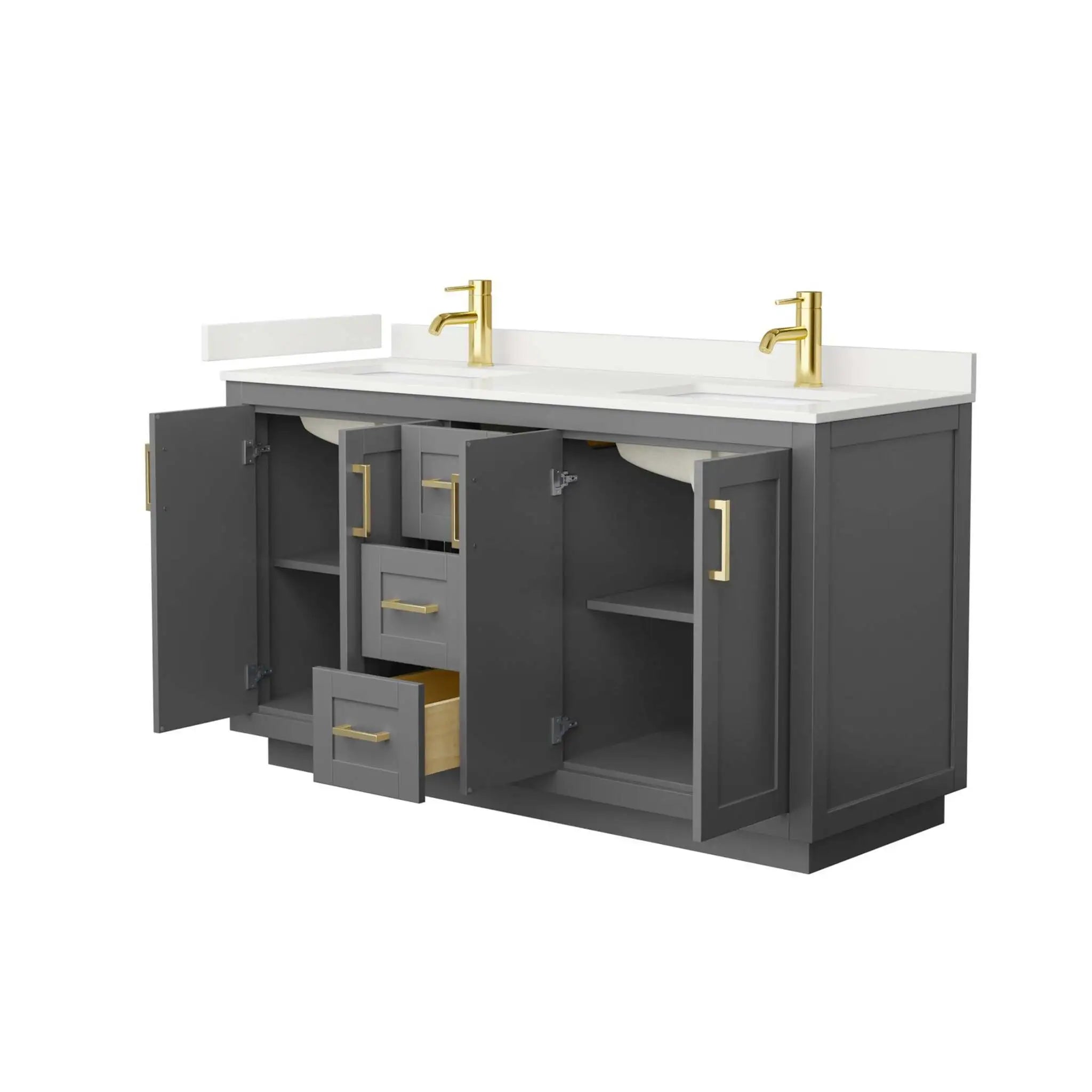 60" Miranda Double Bathroom Vanity in Dark Gray with Brushed Gold Trim by Wyndham