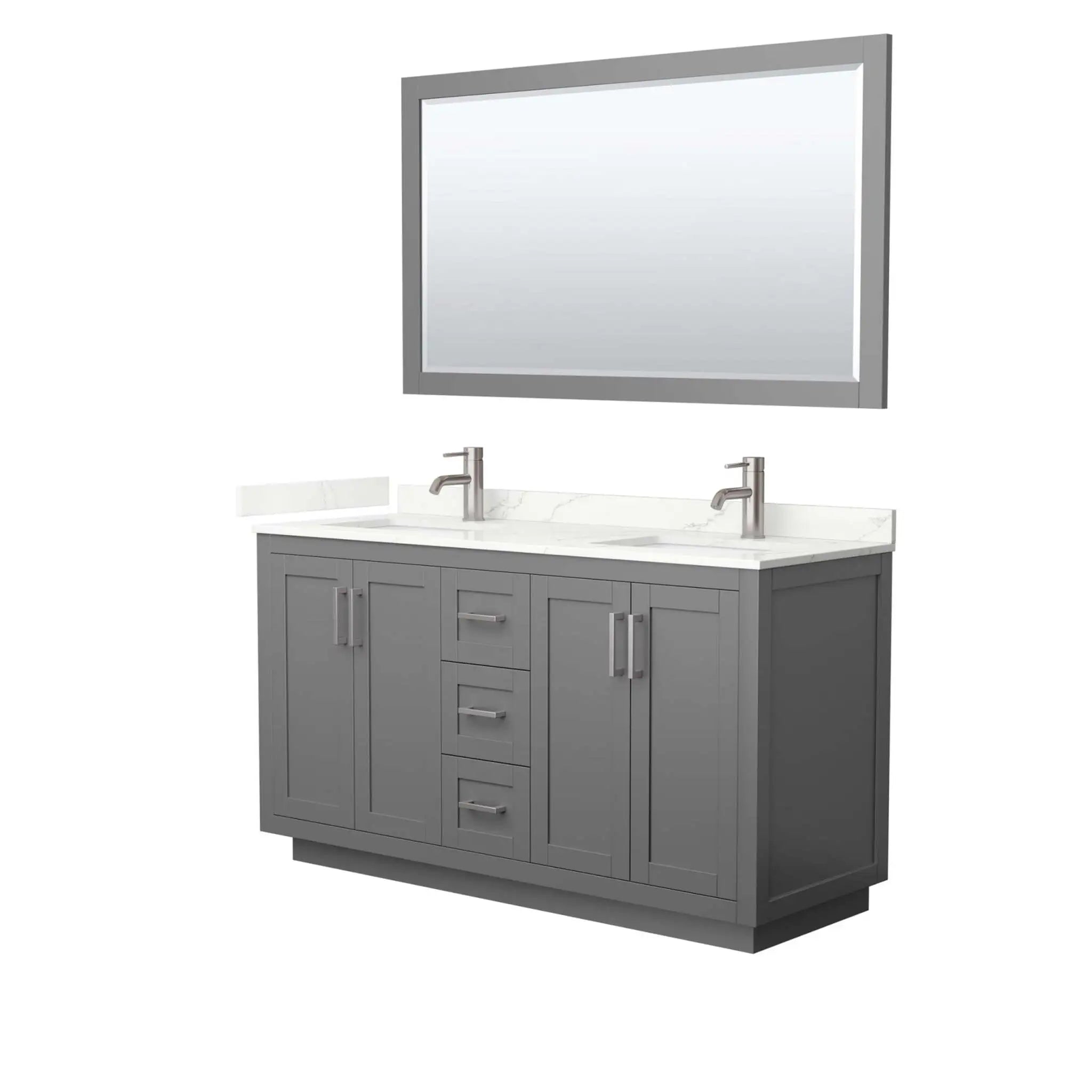 60" Miranda Double Bathroom Vanity in Dark Gray with Brushed Nickel Trim & 58" Mirror by Wyndham