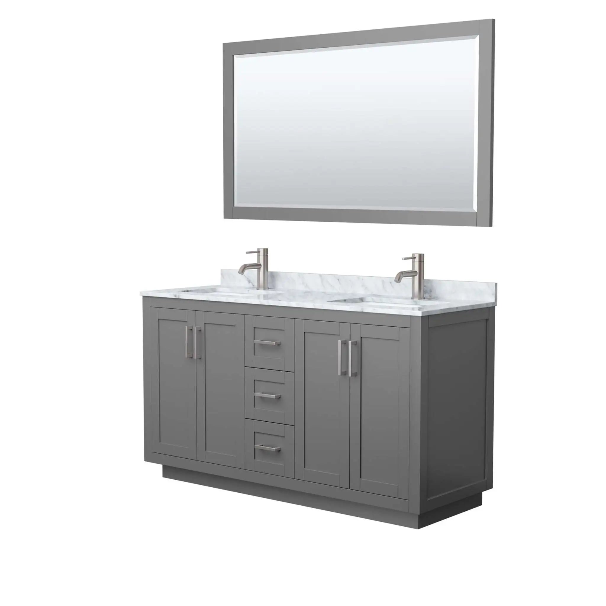 60" Miranda Double Bathroom Vanity in Dark Gray with Brushed Nickel Trim & 58" Mirror by Wyndham